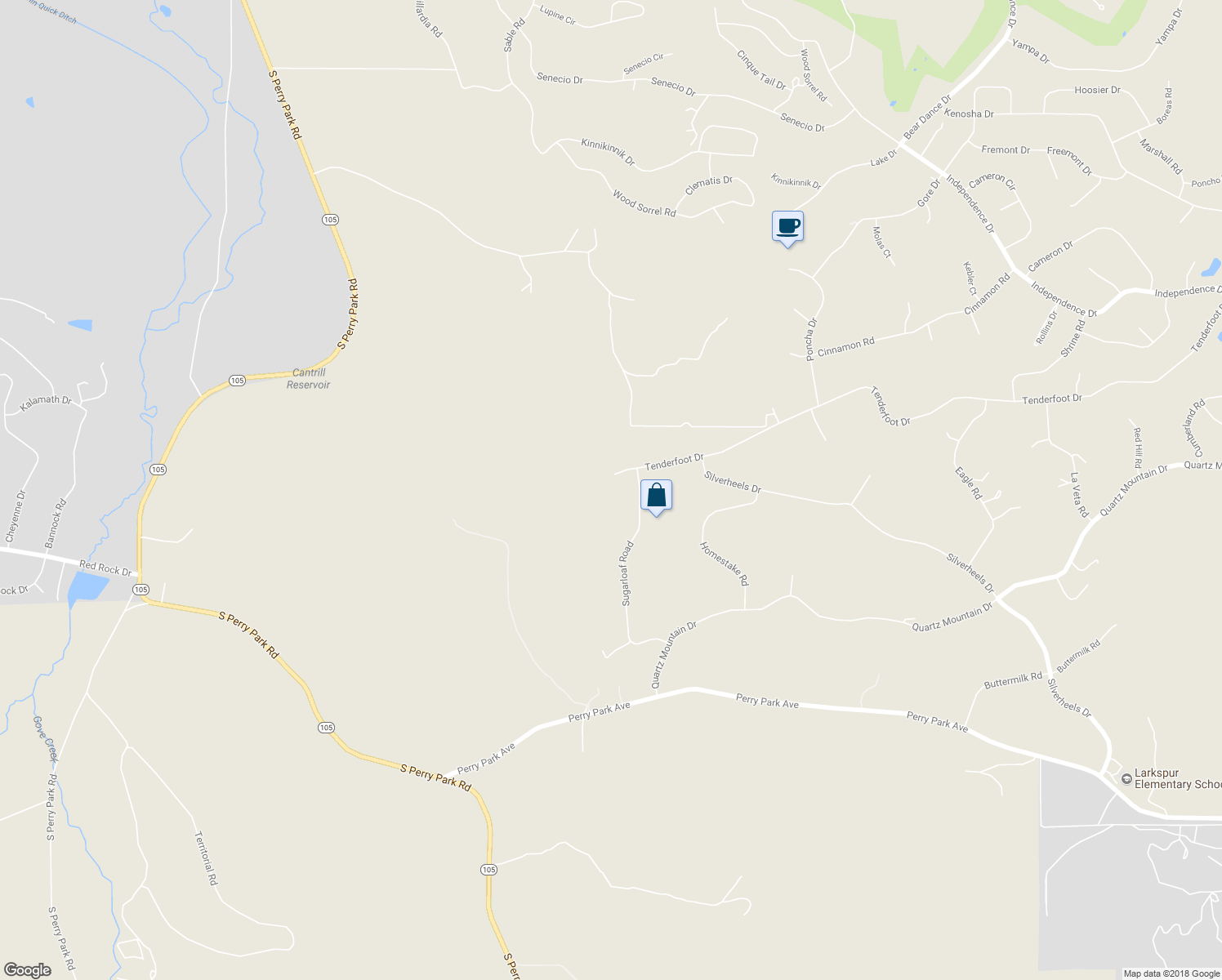 map of restaurants, bars, coffee shops, grocery stores, and more near 8061 Sugar Loaf Road in Larkspur