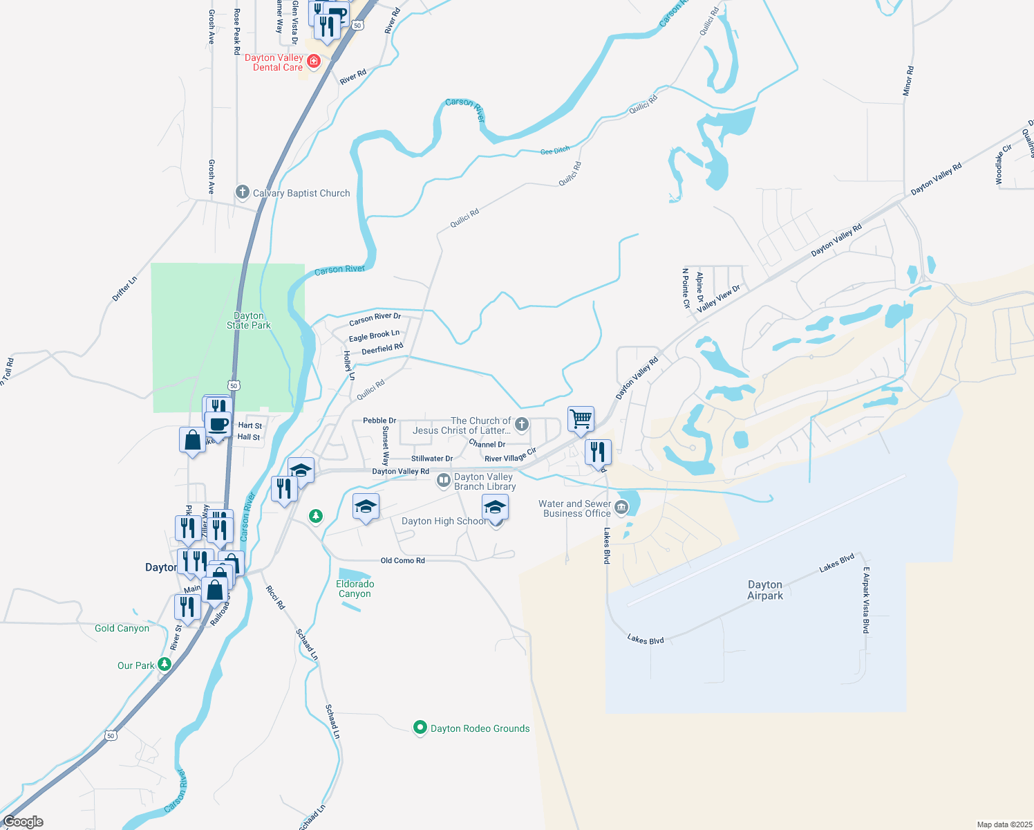 map of restaurants, bars, coffee shops, grocery stores, and more near 171 River Village Cir in Dayton
