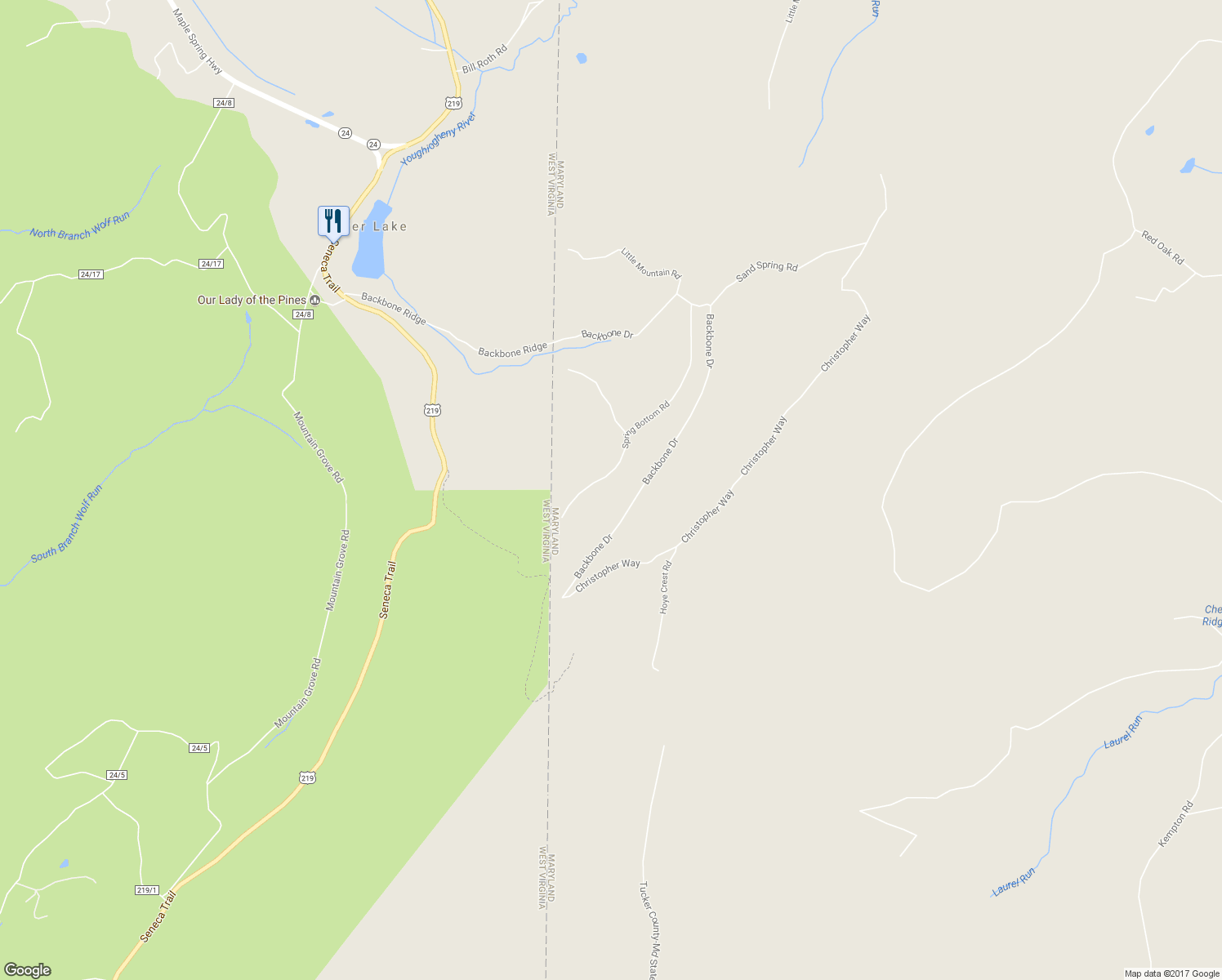 map of restaurants, bars, coffee shops, grocery stores, and more near 1278 Backbone Drive in Oakland