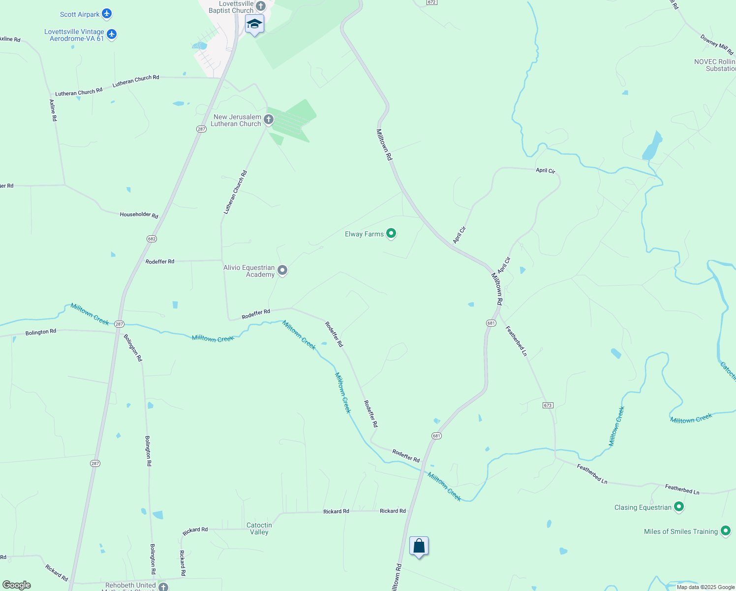 map of restaurants, bars, coffee shops, grocery stores, and more near 39516 Rodeffer Road in Lovettsville