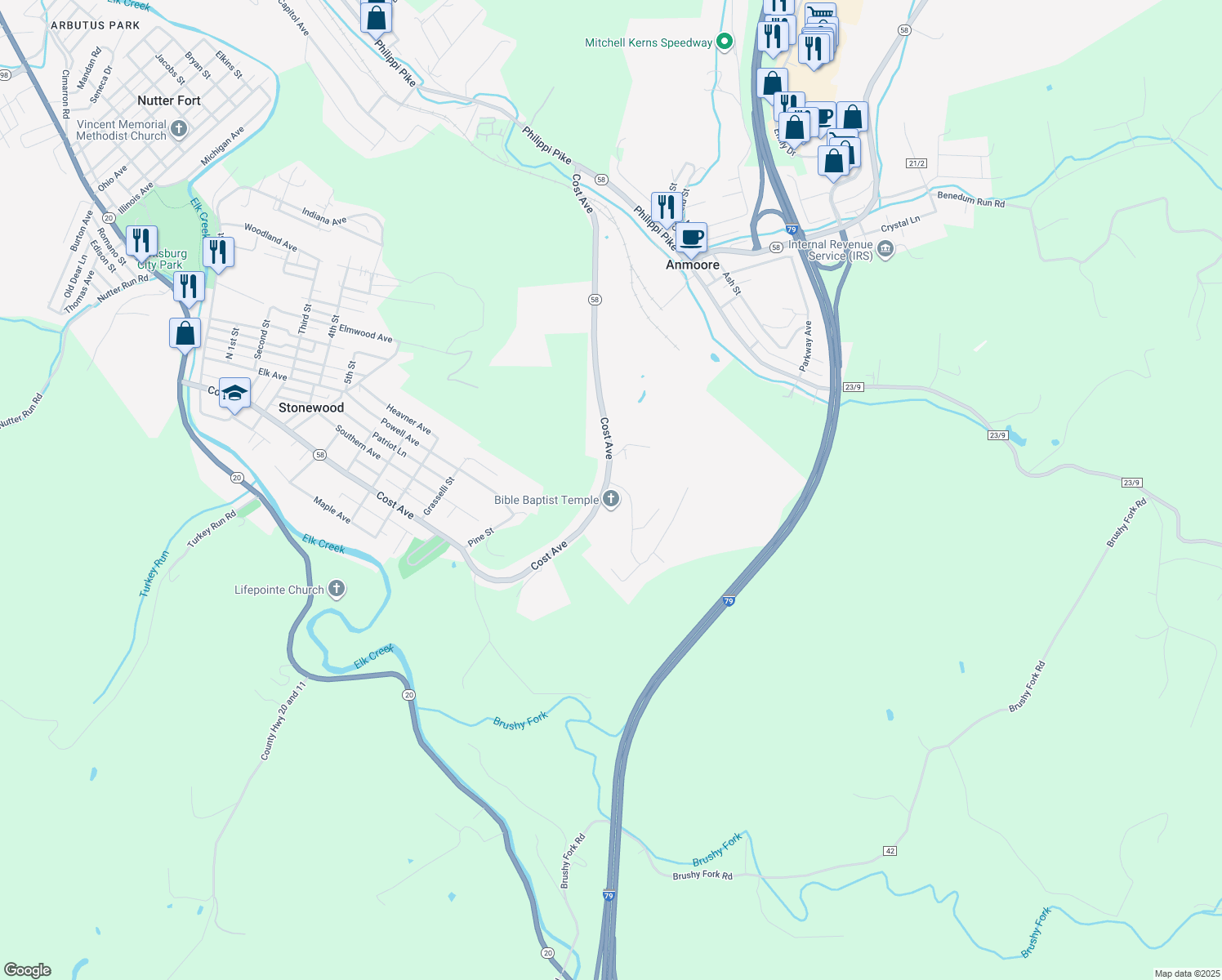 map of restaurants, bars, coffee shops, grocery stores, and more near 1 Catalpa Heights in Stonewood