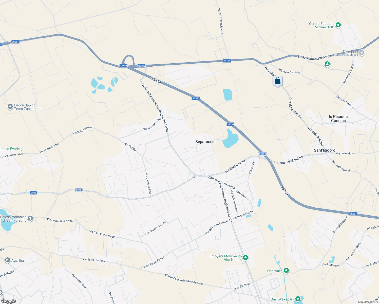 map of restaurants, bars, coffee shops, grocery stores, and more near 8 Via del Pesco Fiorito in Separassiu