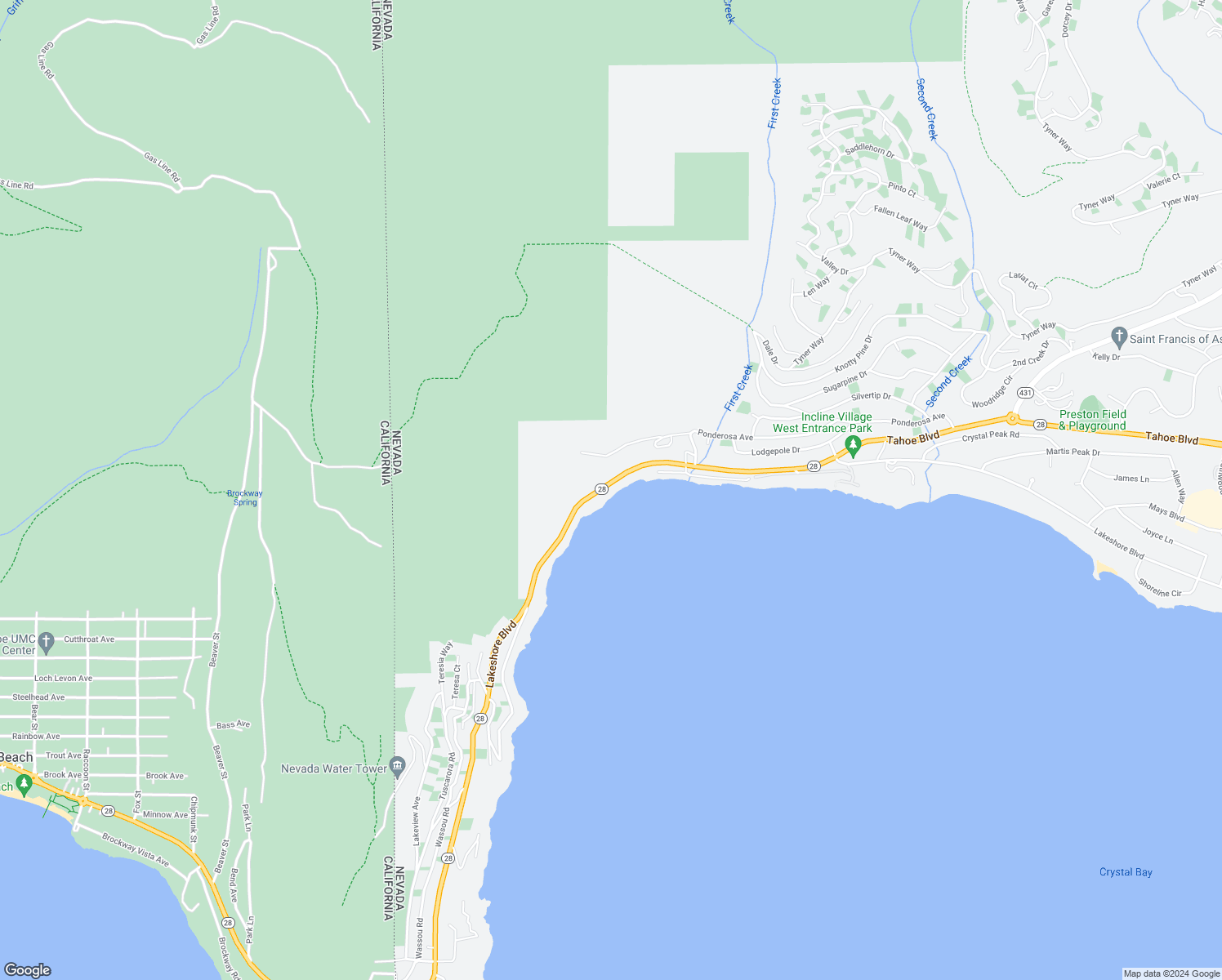 map of restaurants, bars, coffee shops, grocery stores, and more near 475 Lakeshore Boulevard in Incline Village