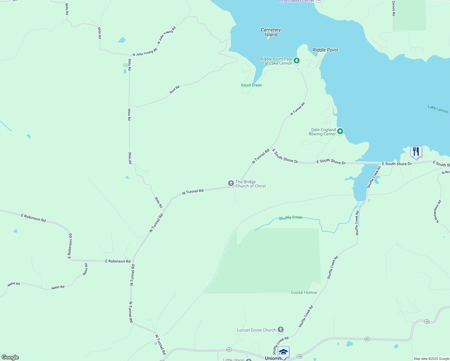 map of restaurants, bars, coffee shops, grocery stores, and more near 6993 North Tunnel Road in Unionville