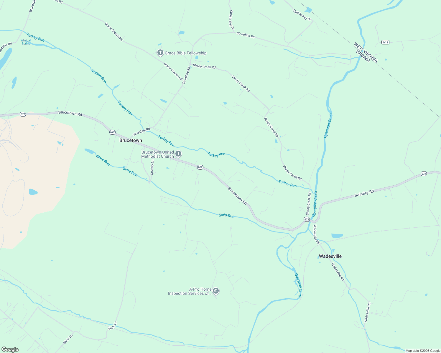 map of restaurants, bars, coffee shops, grocery stores, and more near 2337 Brucetown Road in Clear Brook