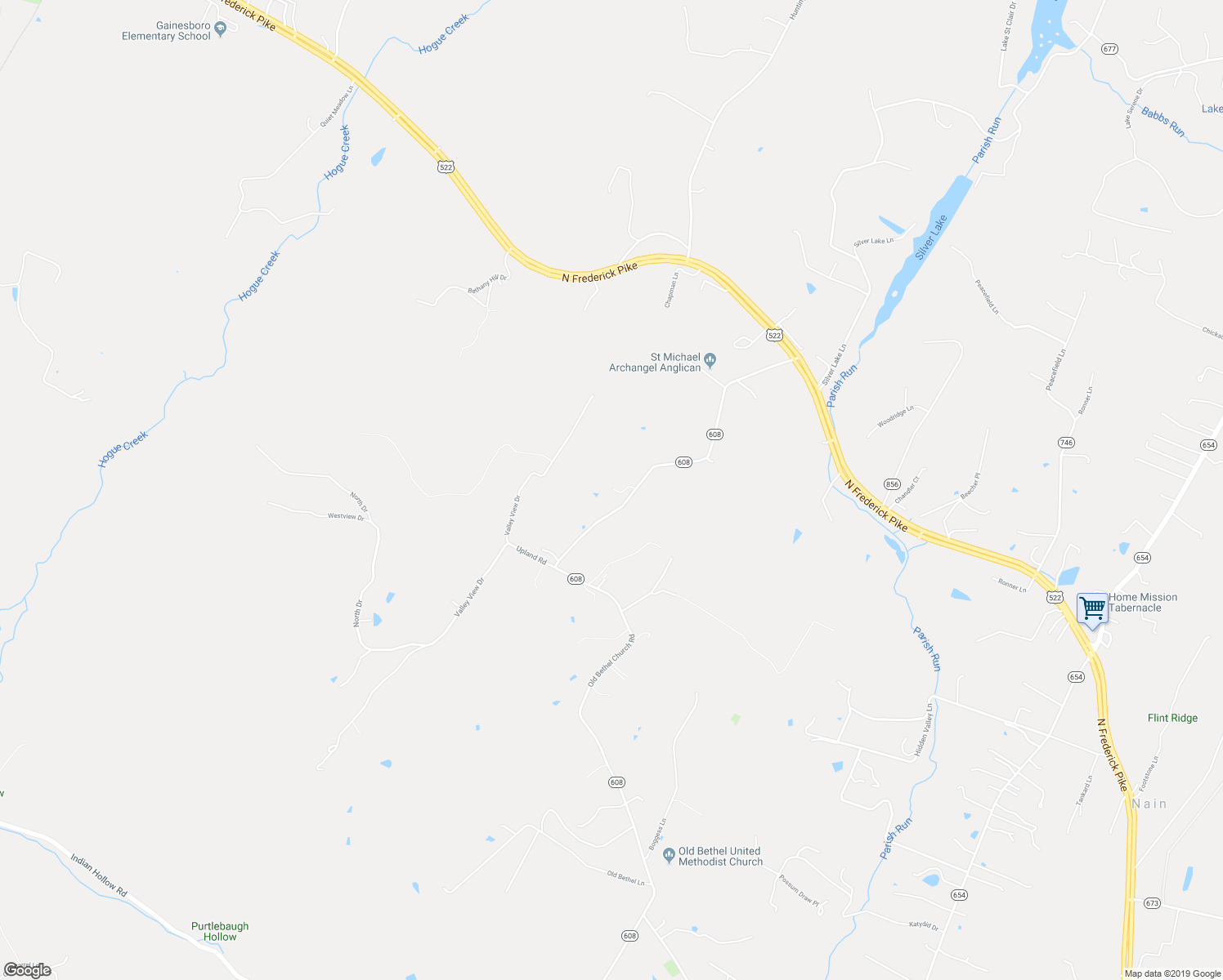 map of restaurants, bars, coffee shops, grocery stores, and more near 1241 Old Bethel Church Road in Winchester