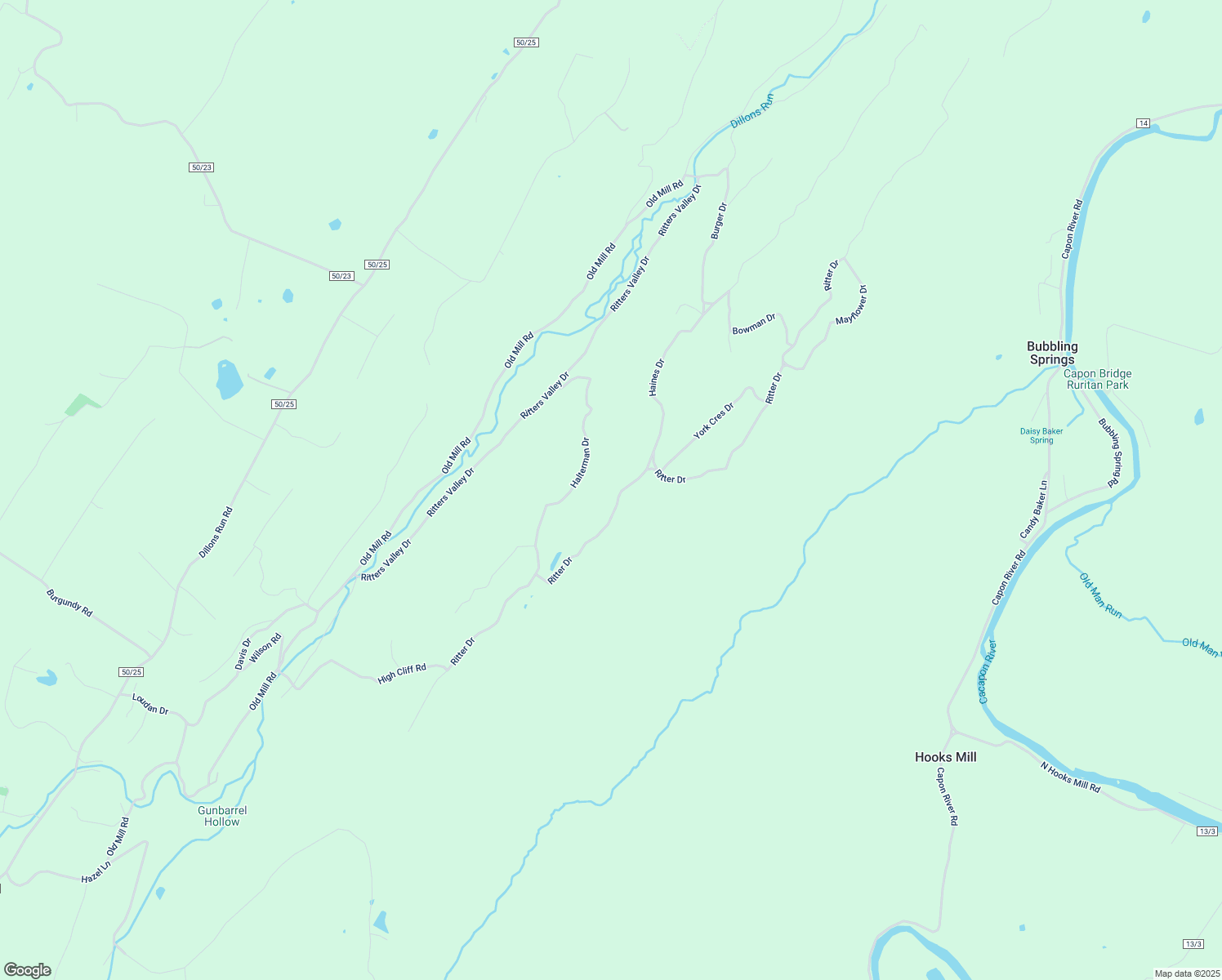 map of restaurants, bars, coffee shops, grocery stores, and more near 979 Ritter Drive in High View