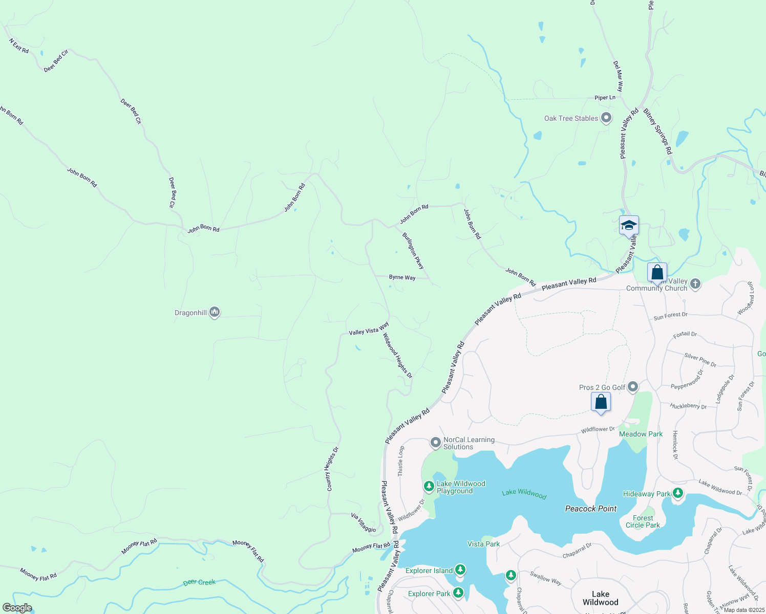 map of restaurants, bars, coffee shops, grocery stores, and more near 19606 Valley Vista Way in Penn Valley
