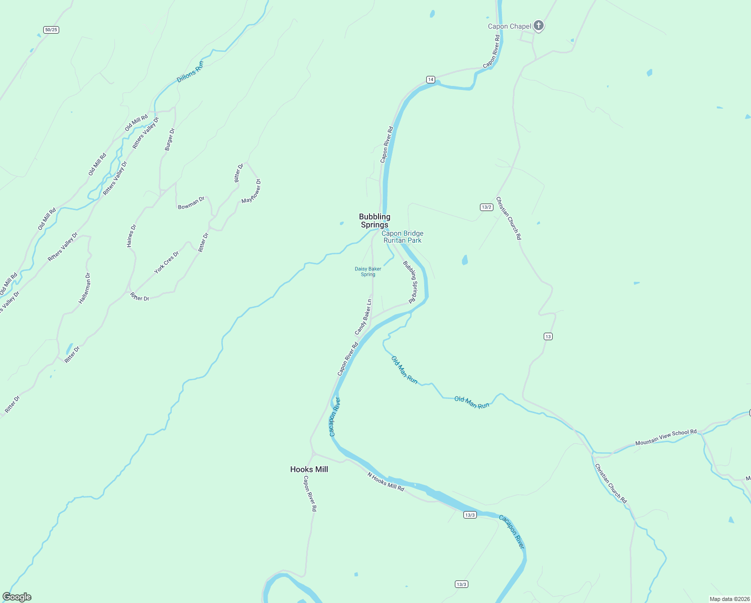 map of restaurants, bars, coffee shops, grocery stores, and more near 37 Candy Cane Drive in Capon Bridge