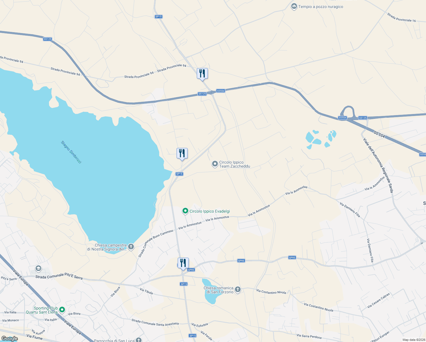 map of restaurants, bars, coffee shops, grocery stores, and more near 1 Strada Vicinale San Gaetano in Quartu Sant'Elena