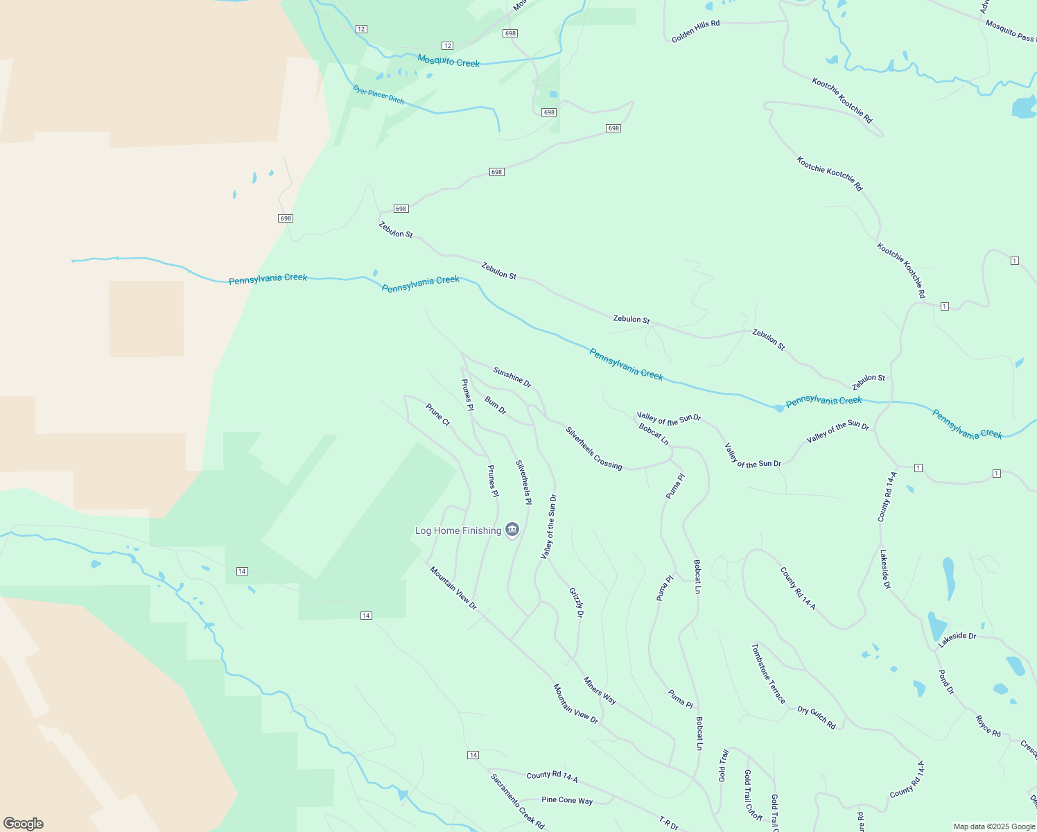 map of restaurants, bars, coffee shops, grocery stores, and more near 70 Bum Drive in Fairplay