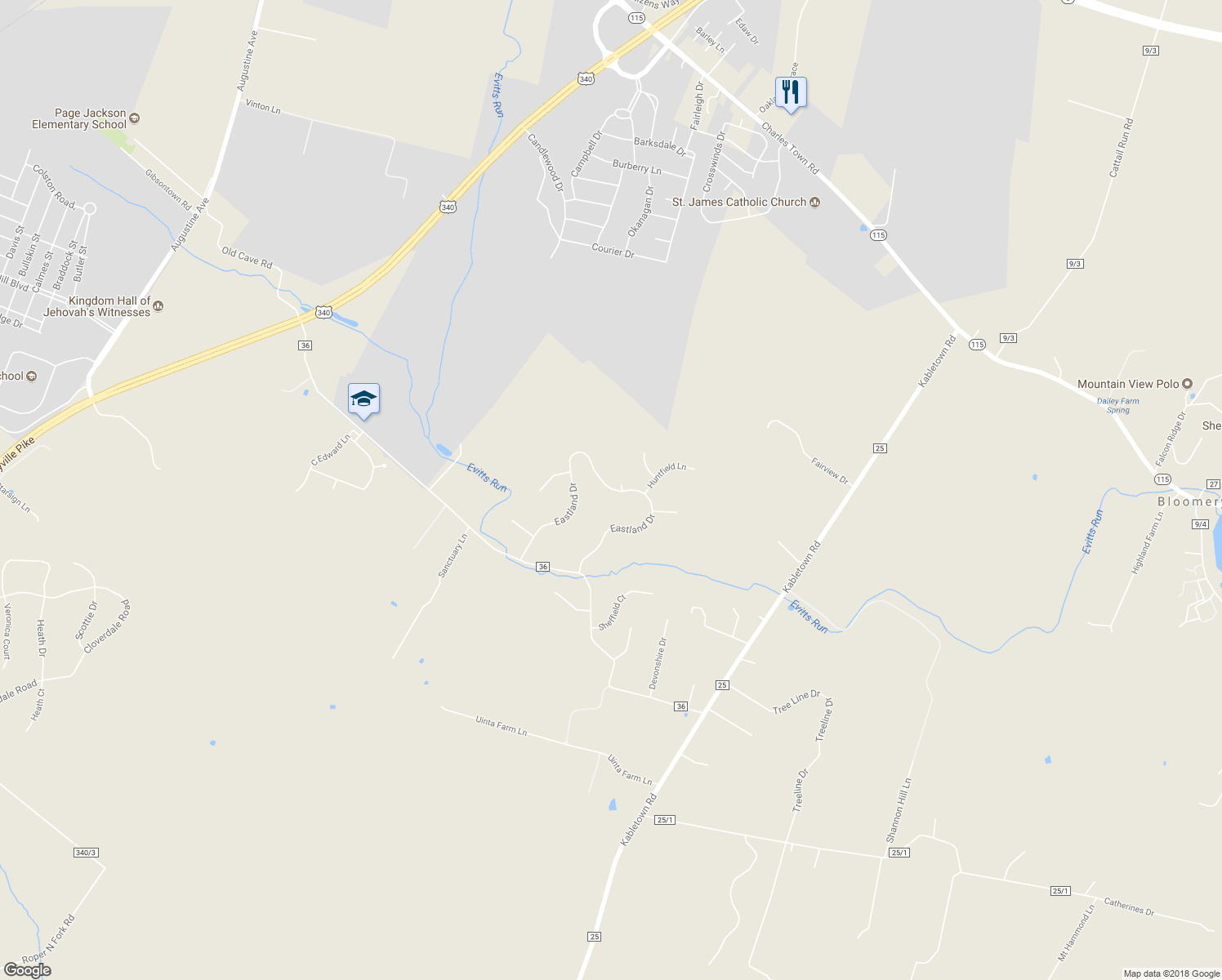 map of restaurants, bars, coffee shops, grocery stores, and more near 690 Eastland Drive in Charles Town