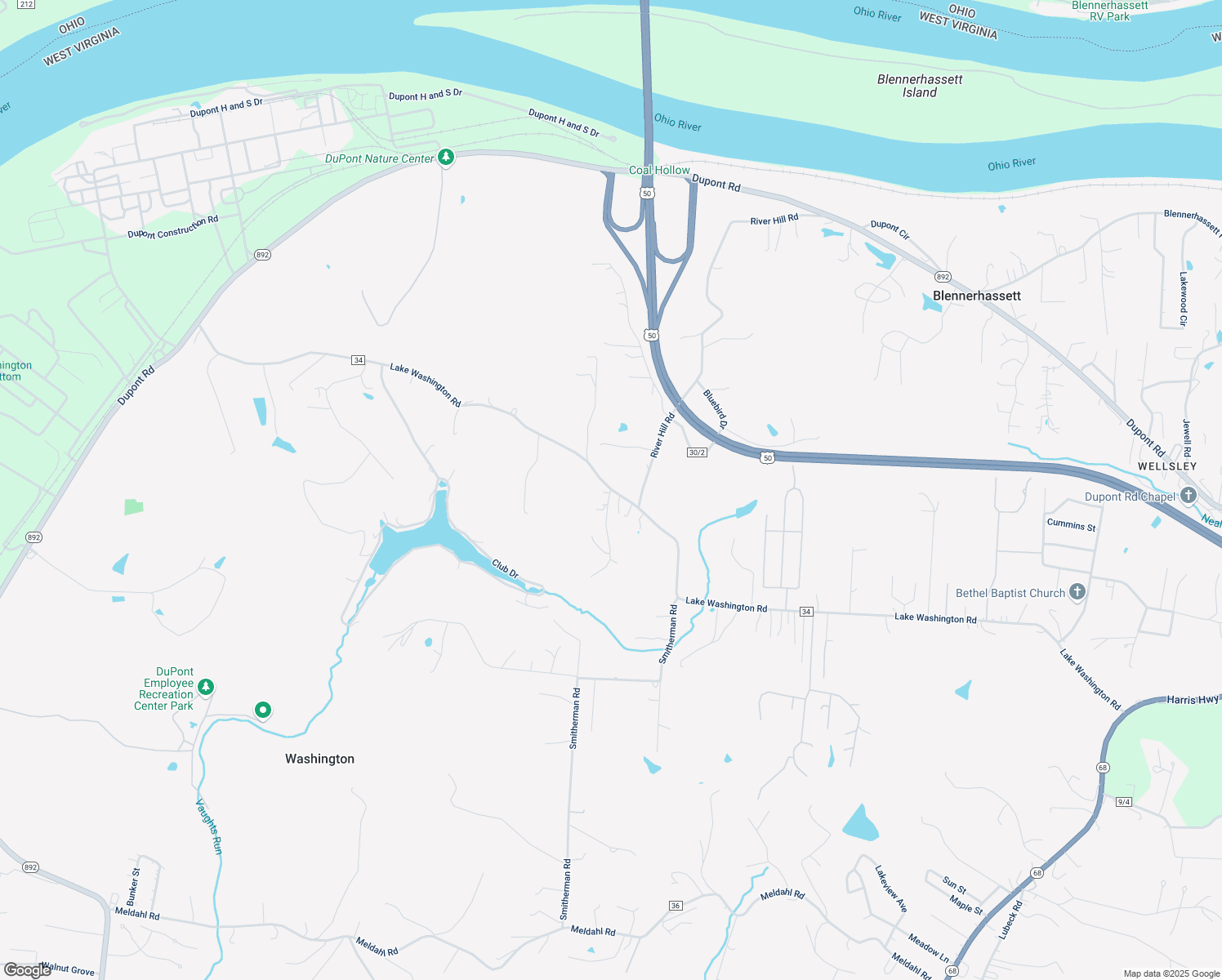 map of restaurants, bars, coffee shops, grocery stores, and more near Lake Washington Rd in Washington