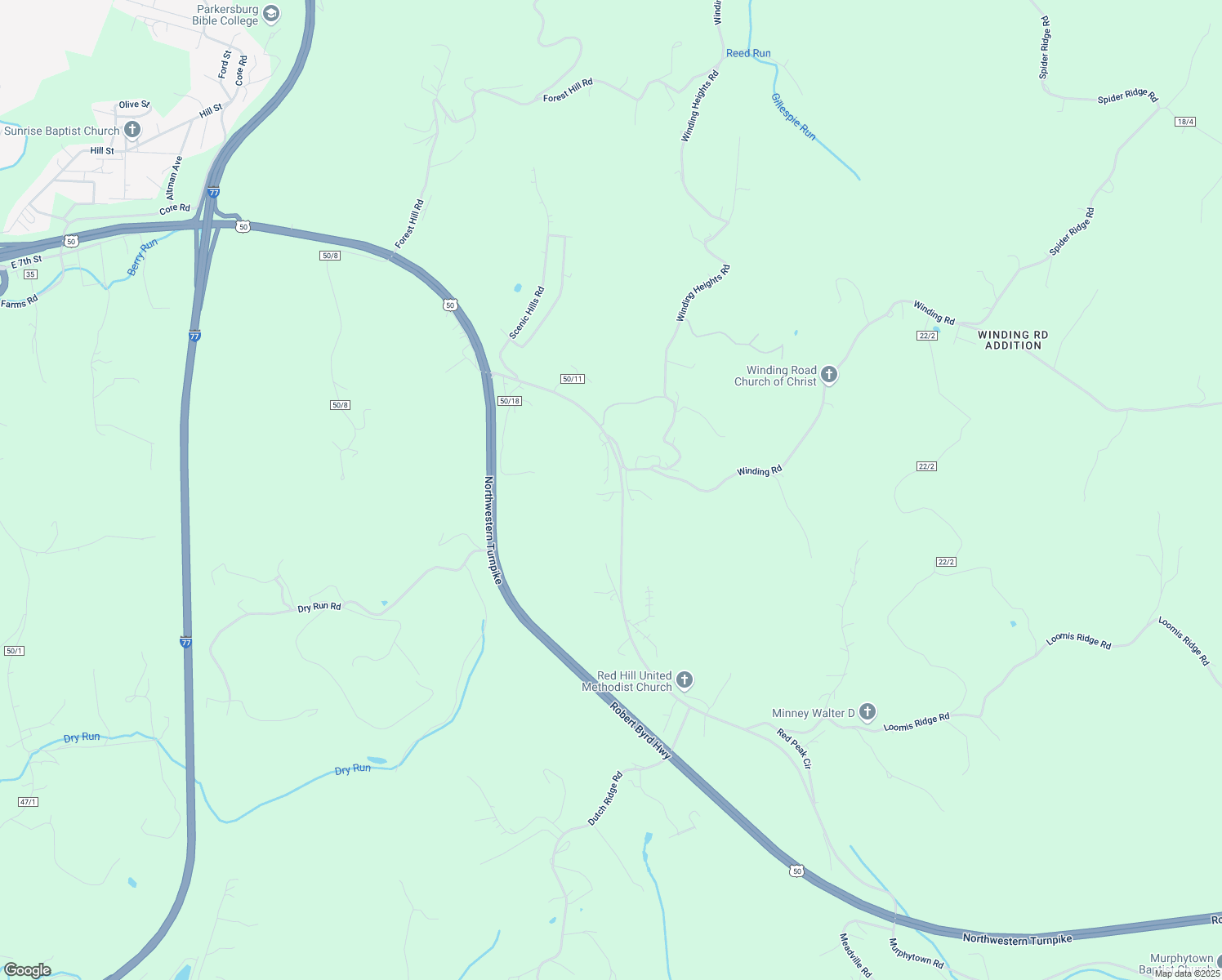 map of restaurants, bars, coffee shops, grocery stores, and more near 147 Red Hill Rd in Parkersburg