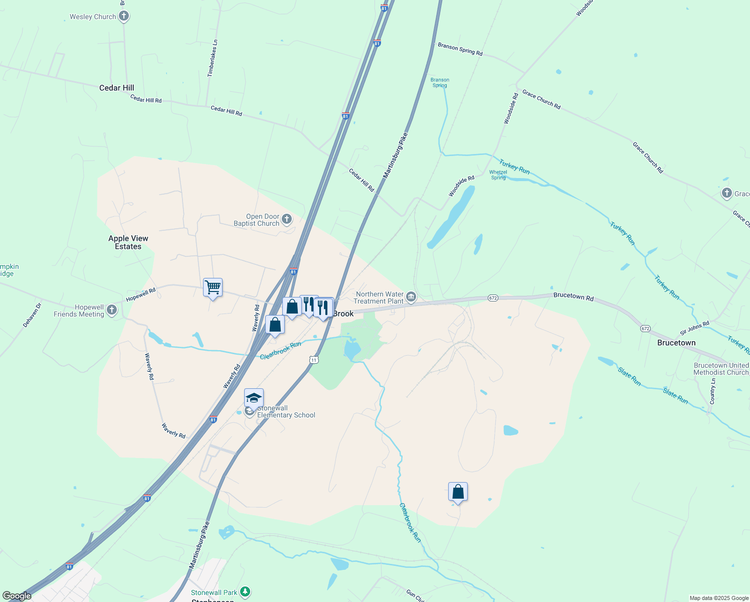 map of restaurants, bars, coffee shops, grocery stores, and more near 109 Aiken Lane in Clear Brook
