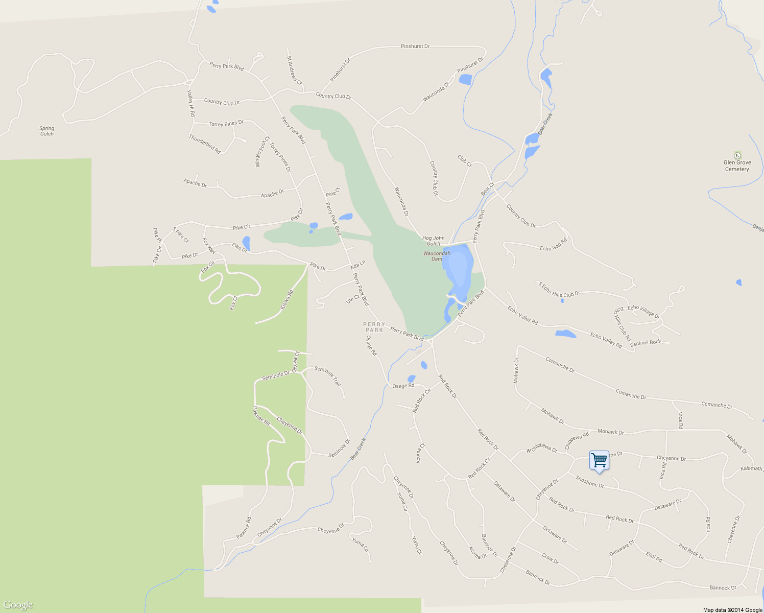 map of restaurants, bars, coffee shops, grocery stores, and more near 7200 Perry Park Boulevard in Larkspur