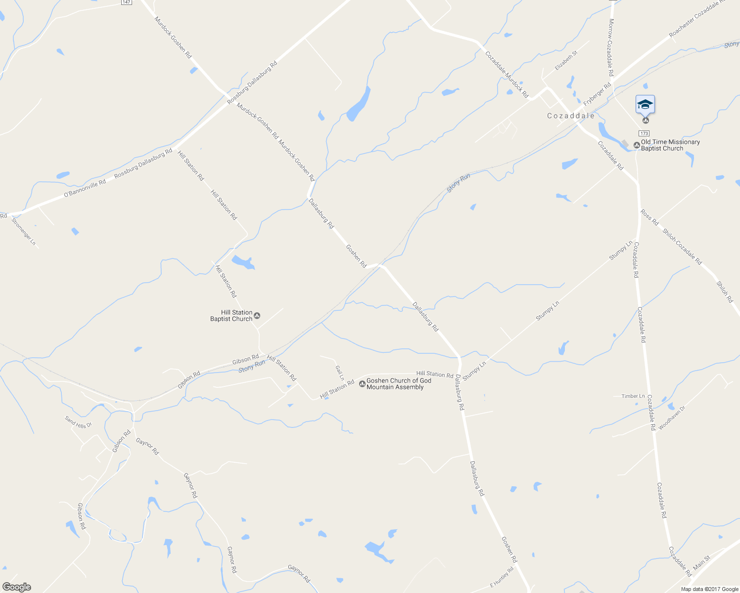 map of restaurants, bars, coffee shops, grocery stores, and more near 7161 Goshen Road in Goshen