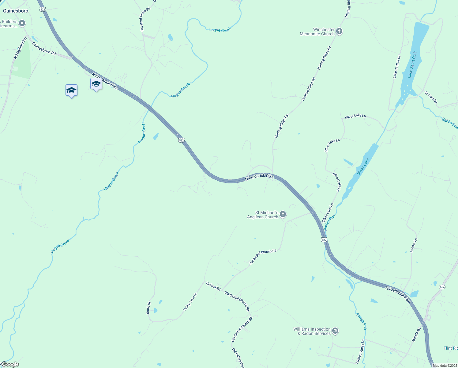 map of restaurants, bars, coffee shops, grocery stores, and more near 3953 North Frederick Pike in Winchester