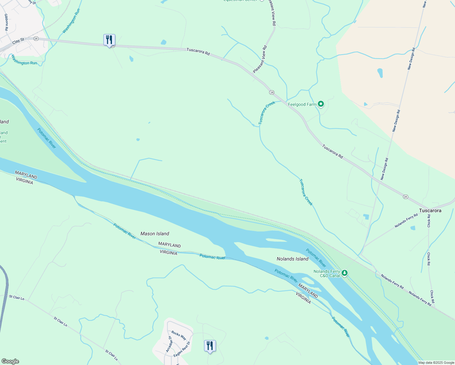 map of restaurants, bars, coffee shops, grocery stores, and more near in Tuscarora