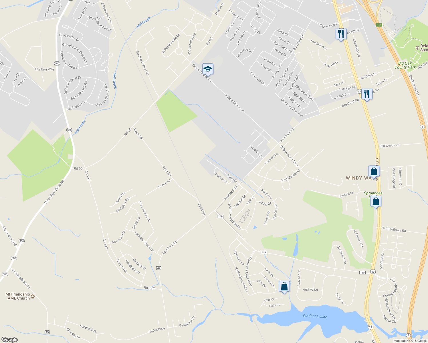 map of restaurants, bars, coffee shops, grocery stores, and more near 45 Paulette Drive in Smyrna