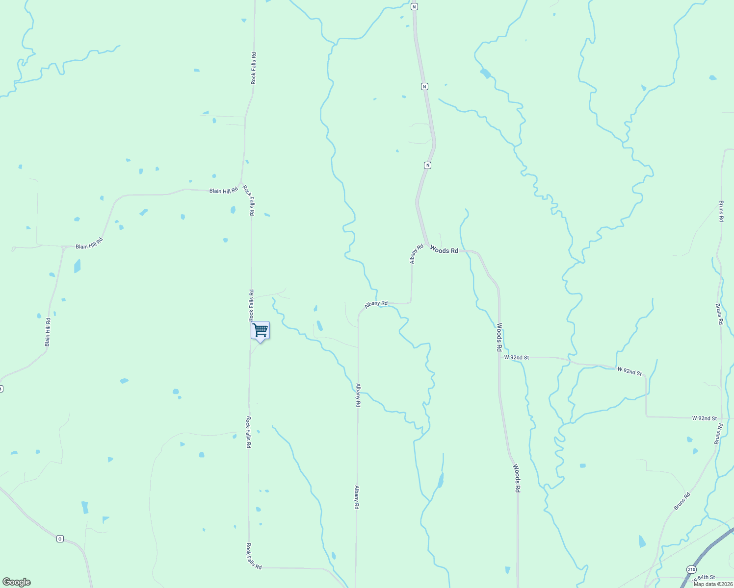 map of restaurants, bars, coffee shops, grocery stores, and more near 9246 Albany Road in Orrick