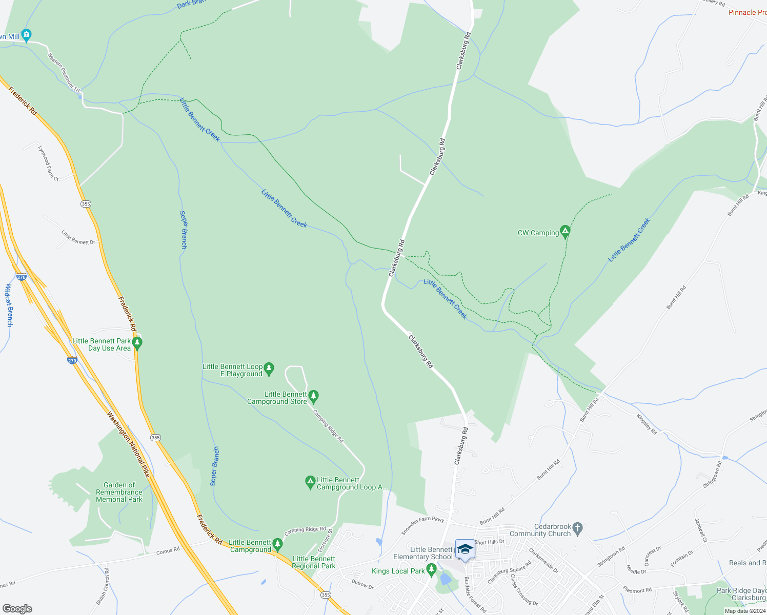 map of restaurants, bars, coffee shops, grocery stores, and more near 24558 Clarksburg Rd in Clarksburg