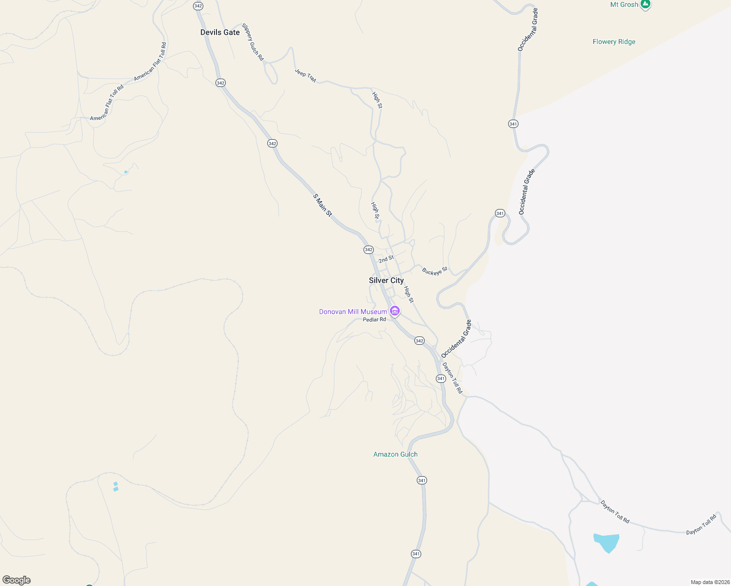 map of restaurants, bars, coffee shops, grocery stores, and more near 100 Pedlar Road in Silver City