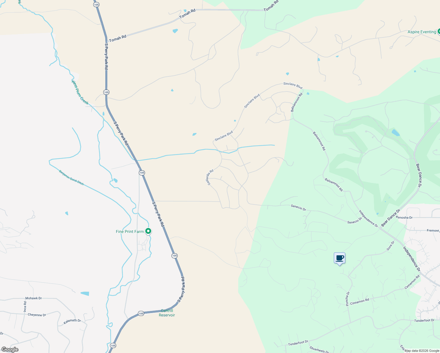 map of restaurants, bars, coffee shops, grocery stores, and more near 6770 Gaillardia Road in Larkspur