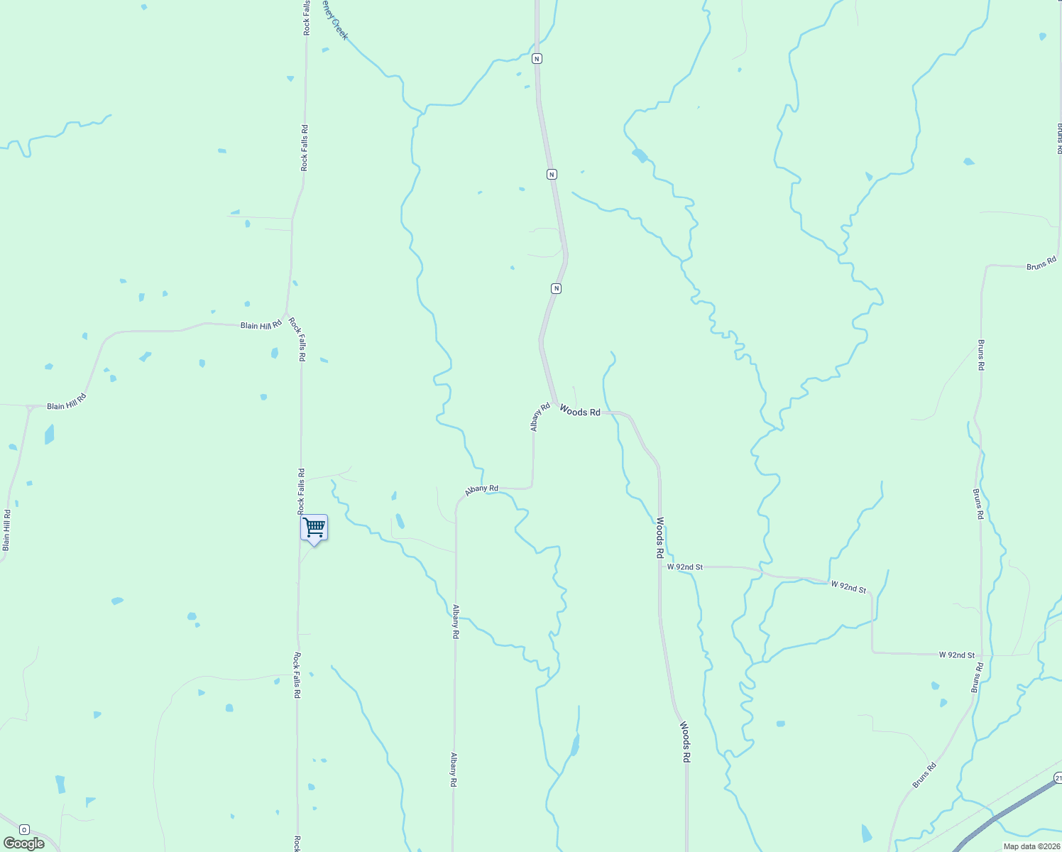 map of restaurants, bars, coffee shops, grocery stores, and more near 9246-9298 Albany Road in Orrick