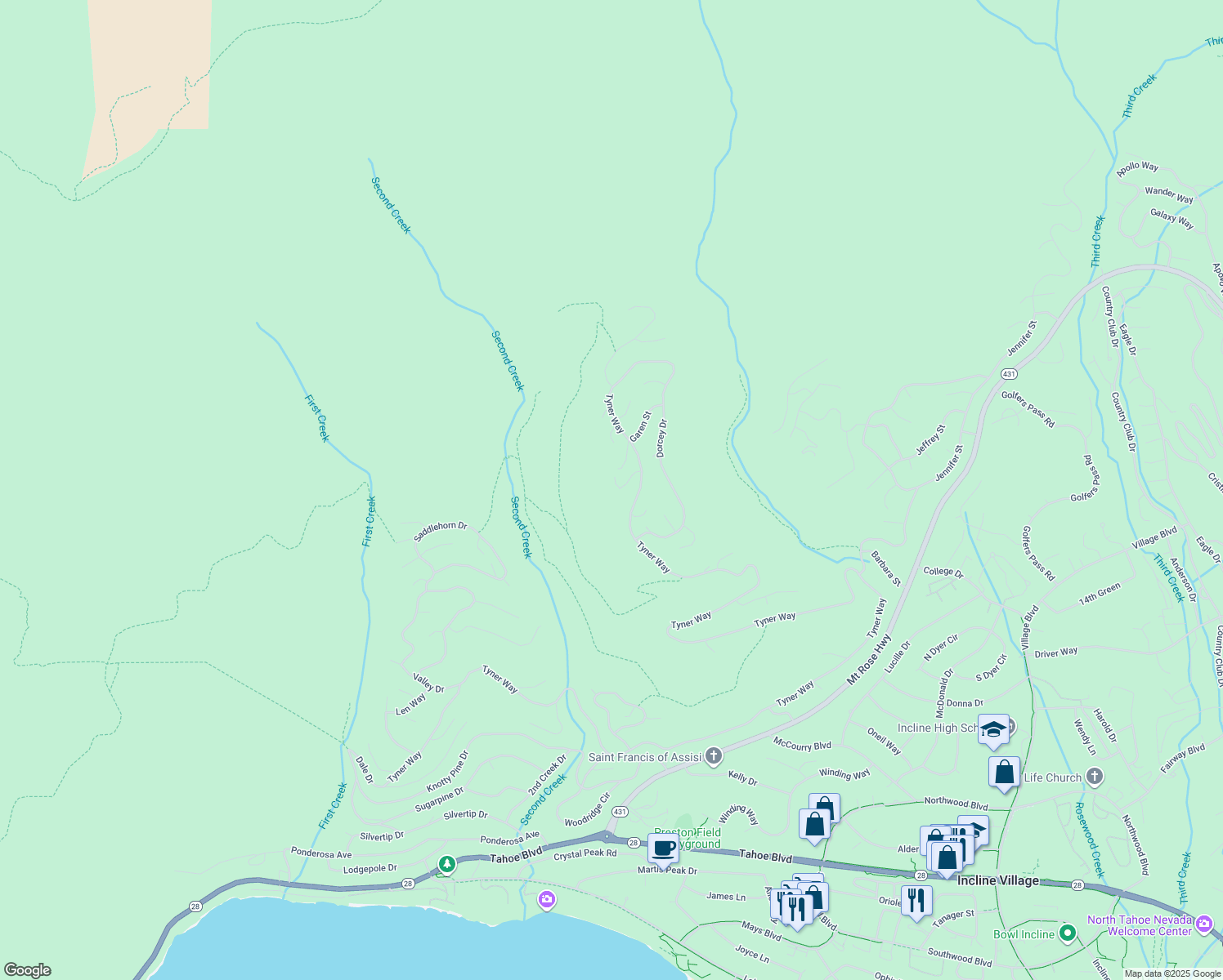map of restaurants, bars, coffee shops, grocery stores, and more near 600 Dorothy Court in Incline Village