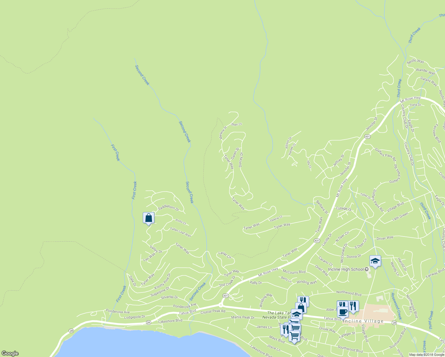 map of restaurants, bars, coffee shops, grocery stores, and more near 600 Dorothy Court in Incline Village
