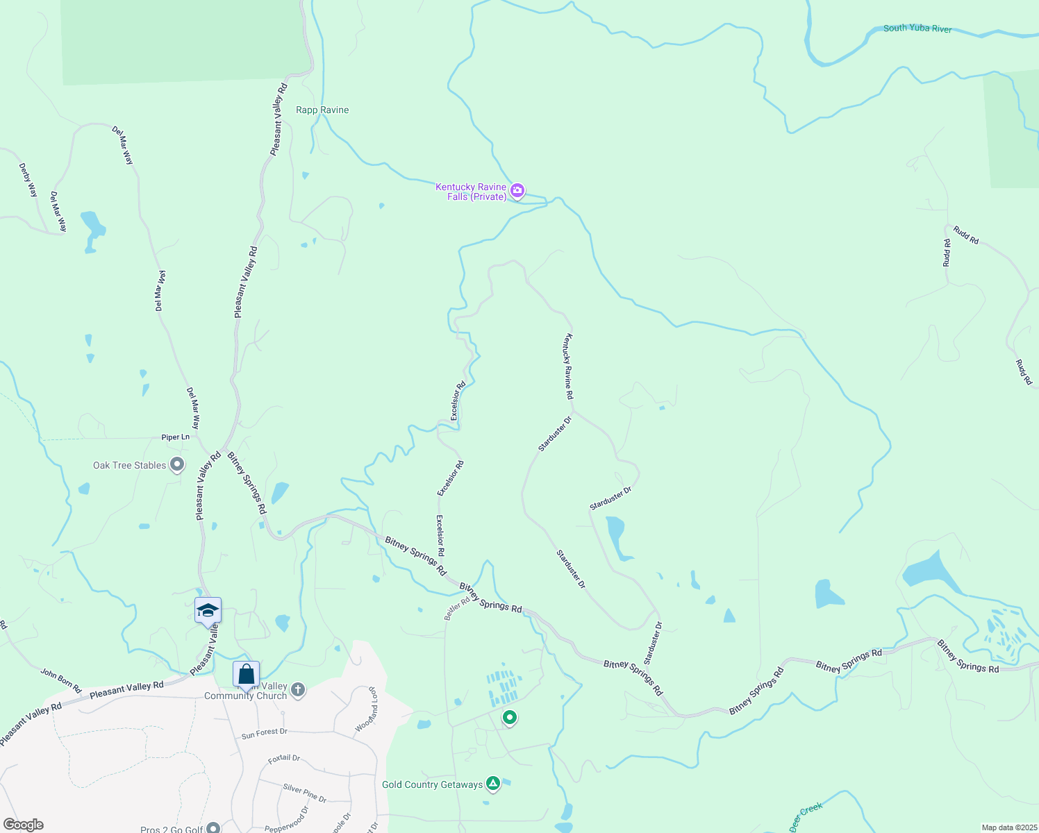 map of restaurants, bars, coffee shops, grocery stores, and more near 18313 Starduster Drive in Nevada City