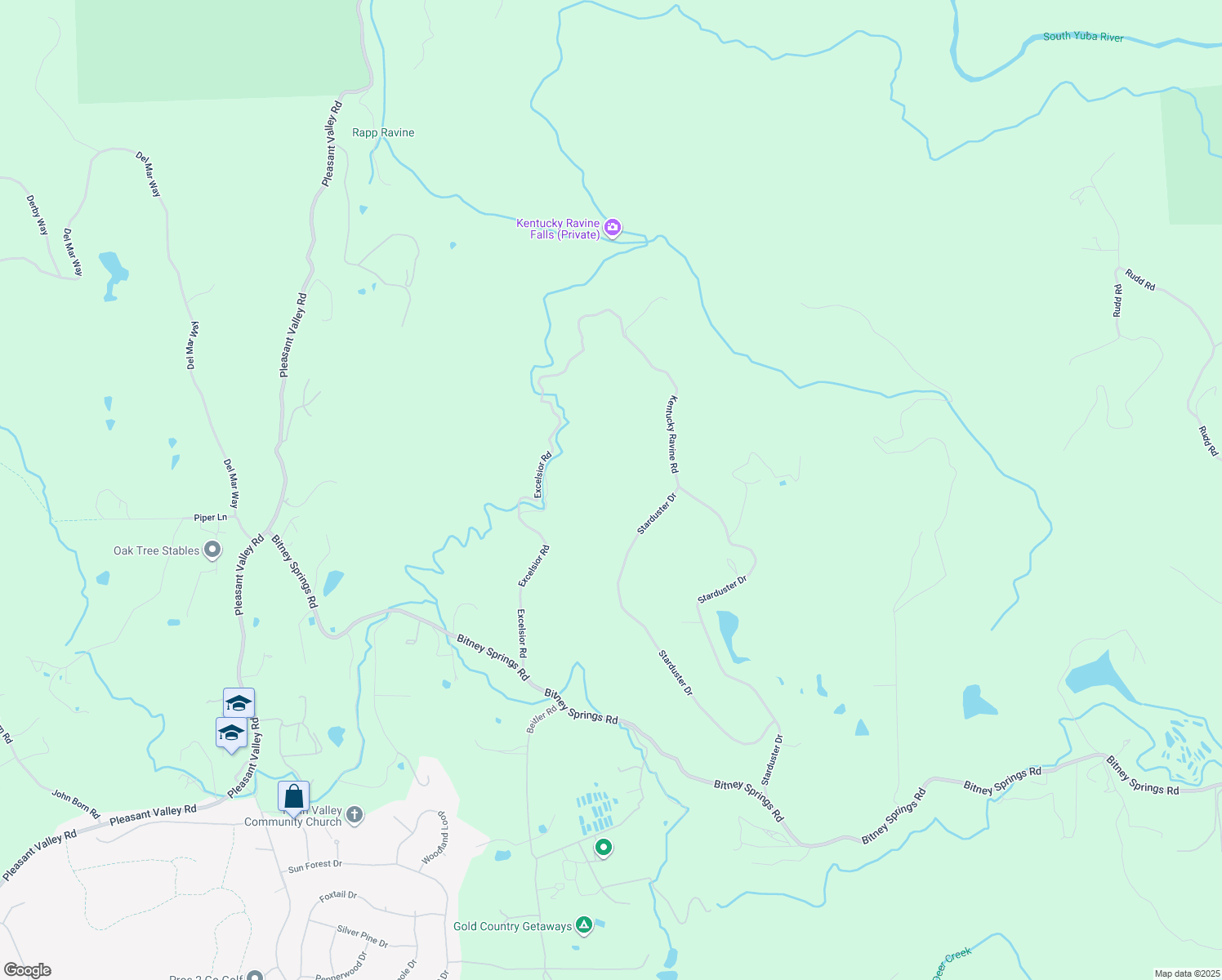 map of restaurants, bars, coffee shops, grocery stores, and more near 18313 Starduster Drive in Nevada City