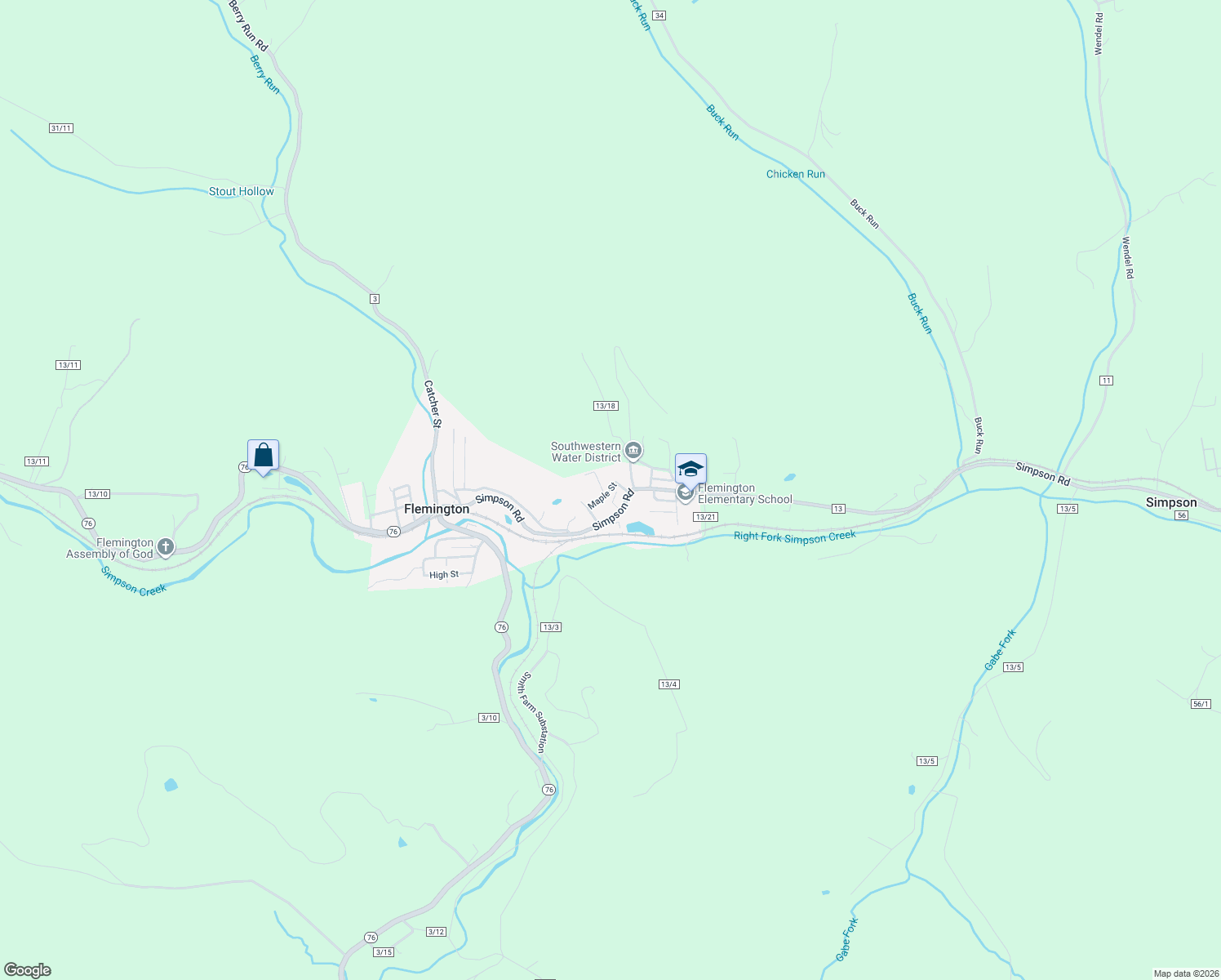 map of restaurants, bars, coffee shops, grocery stores, and more near County Route 13/18 in Flemington