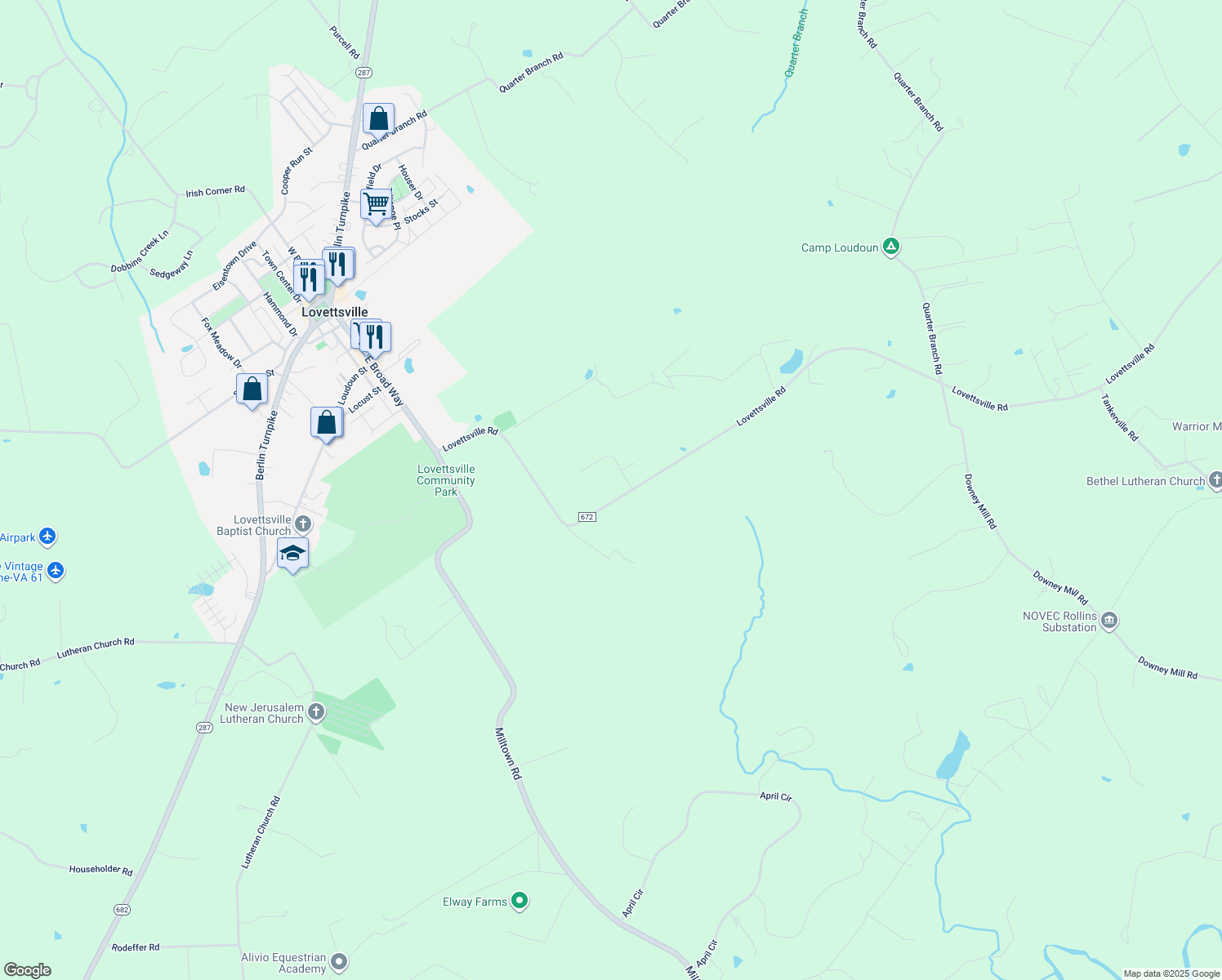 map of restaurants, bars, coffee shops, grocery stores, and more near 39808 Lovettsville Rd in Lovettsville