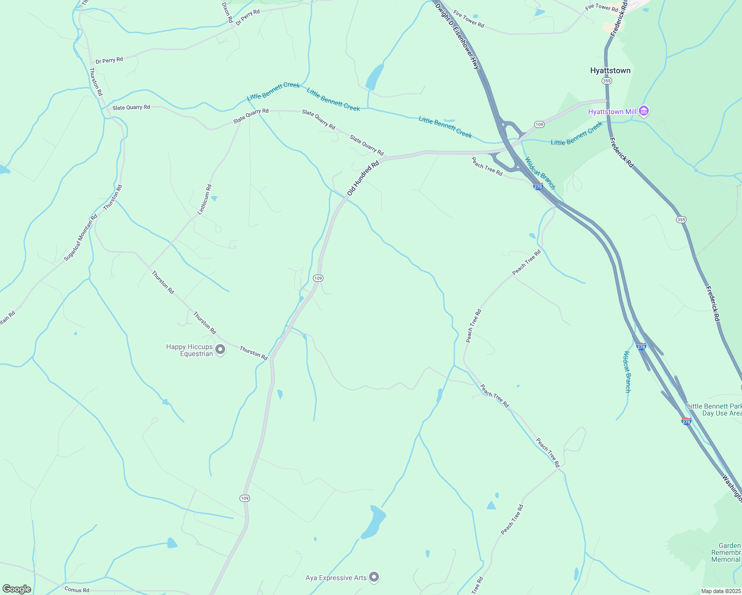 map of restaurants, bars, coffee shops, grocery stores, and more near 25141 Old Hundred Road in Dickerson