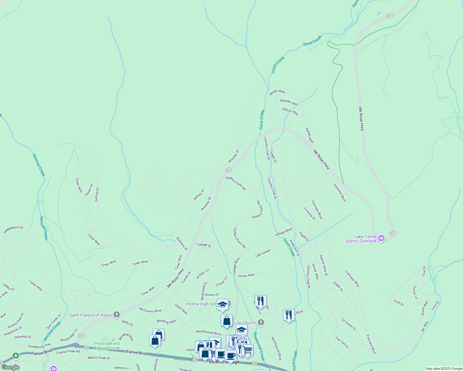map of restaurants, bars, coffee shops, grocery stores, and more near 683 Wilson Way in Incline Village