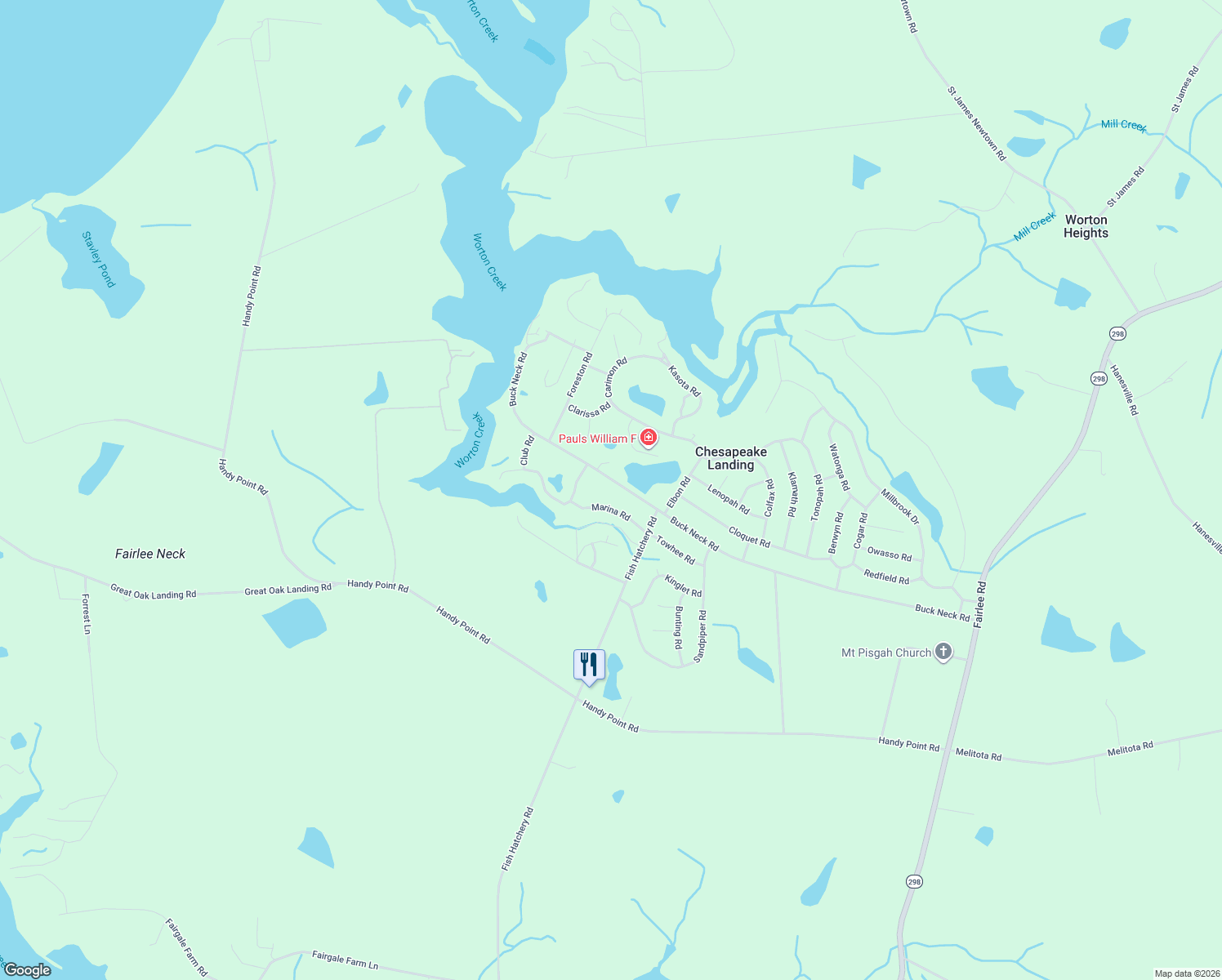 map of restaurants, bars, coffee shops, grocery stores, and more near 23275 Buck Neck Road in Chestertown