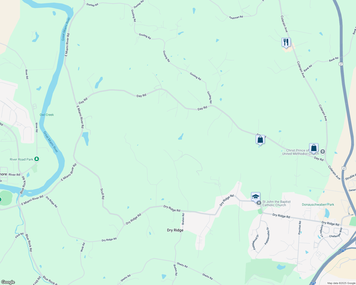 map of restaurants, bars, coffee shops, grocery stores, and more near 10376 Owl Creek Road in Cincinnati