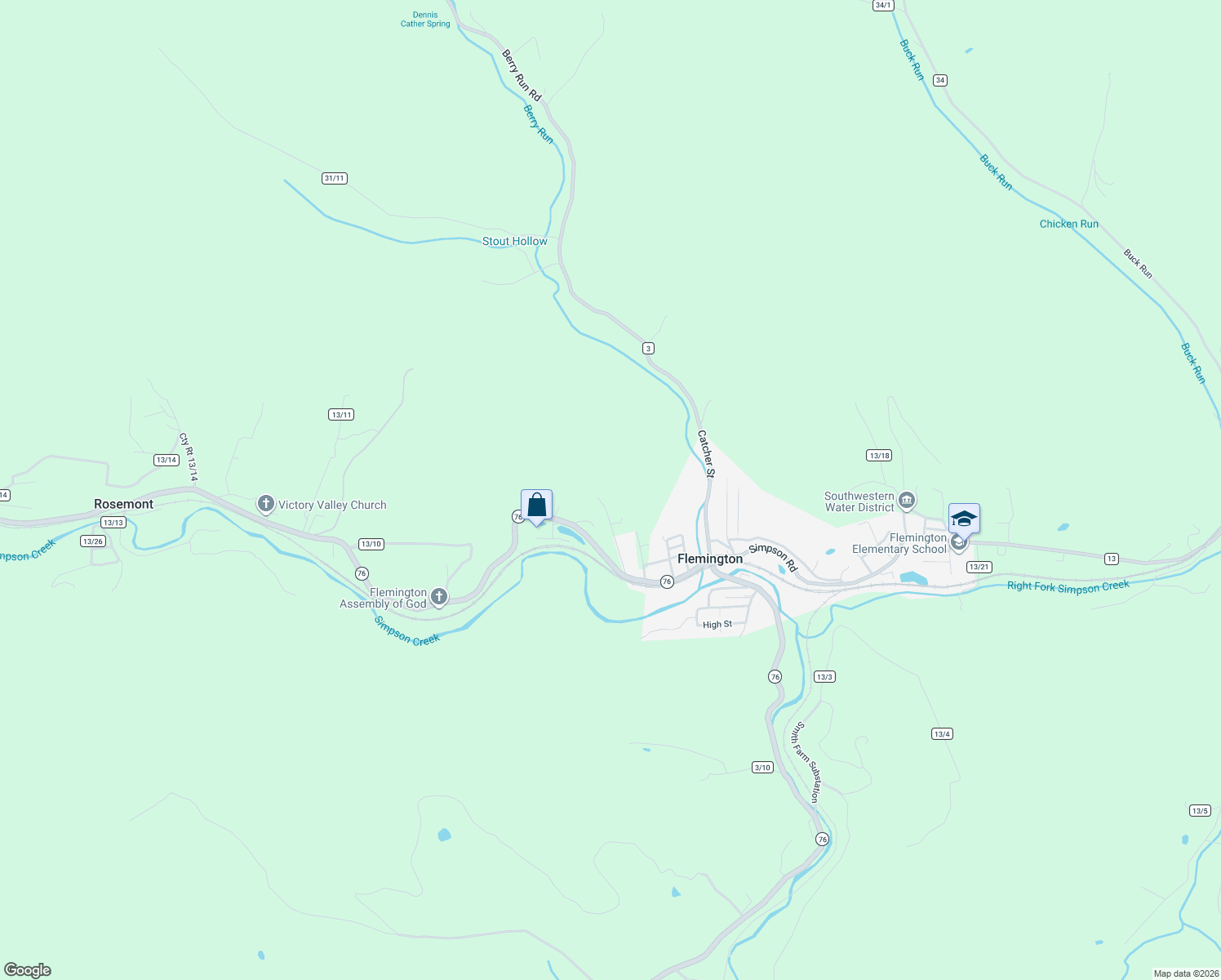 map of restaurants, bars, coffee shops, grocery stores, and more near in Flemington