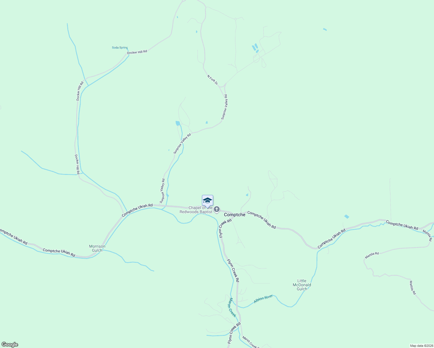 map of restaurants, bars, coffee shops, grocery stores, and more near 31150 Comptche Ukiah Road in Comptche