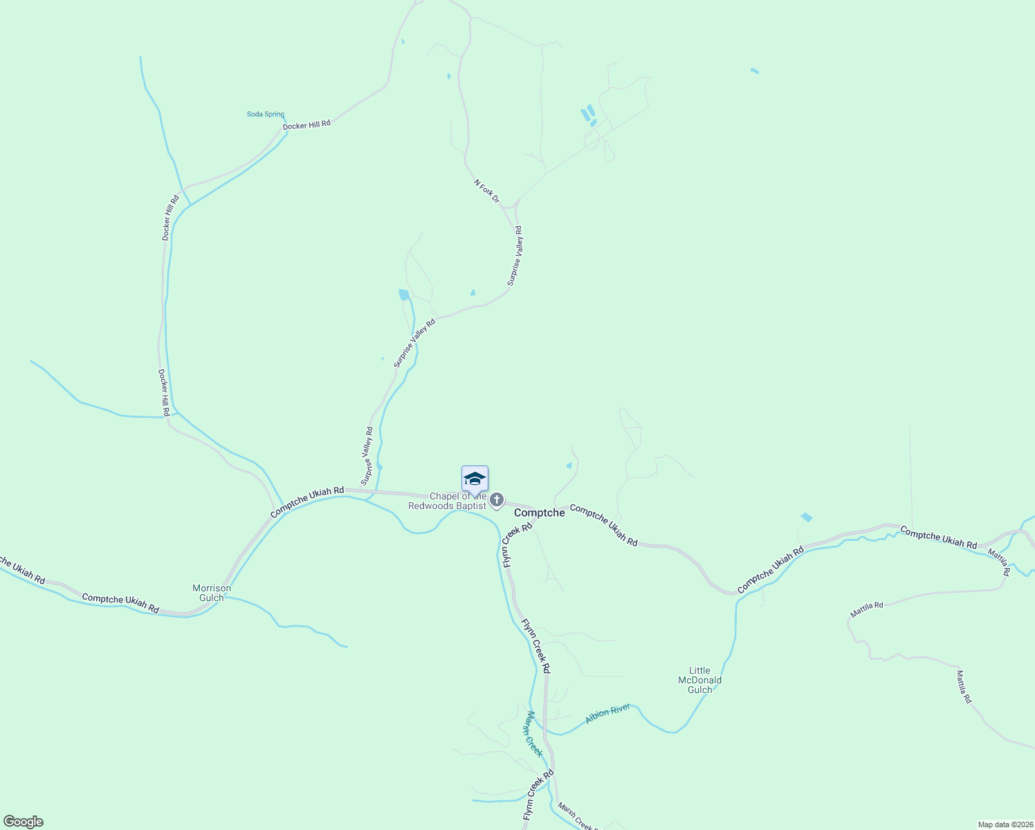 map of restaurants, bars, coffee shops, grocery stores, and more near 31150 Comptche Ukiah Road in Comptche