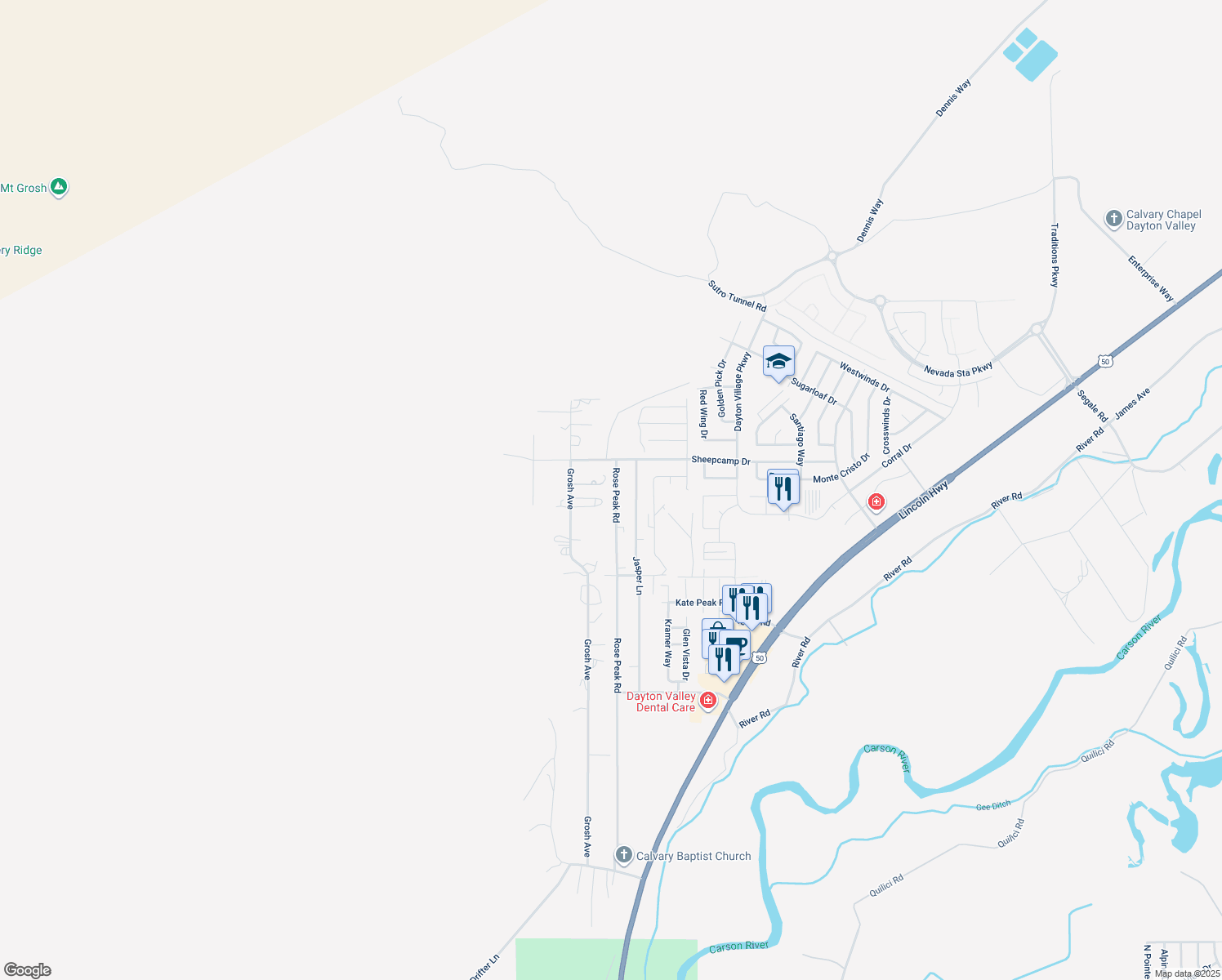 map of restaurants, bars, coffee shops, grocery stores, and more near 188 Rose Peak Rd in Dayton