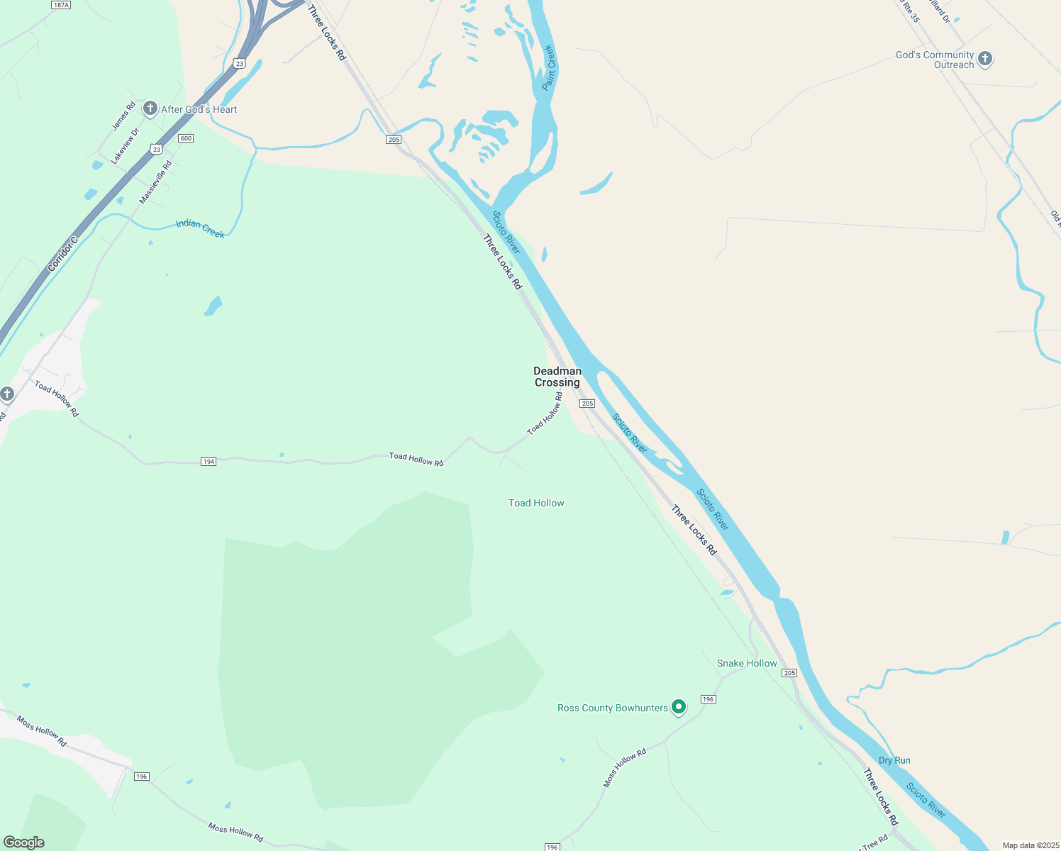 map of restaurants, bars, coffee shops, grocery stores, and more near 1761 Toad Hollow Road in Chillicothe