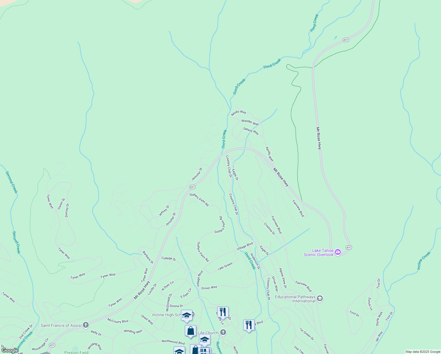 map of restaurants, bars, coffee shops, grocery stores, and more near 944 Divot Court in Incline Village