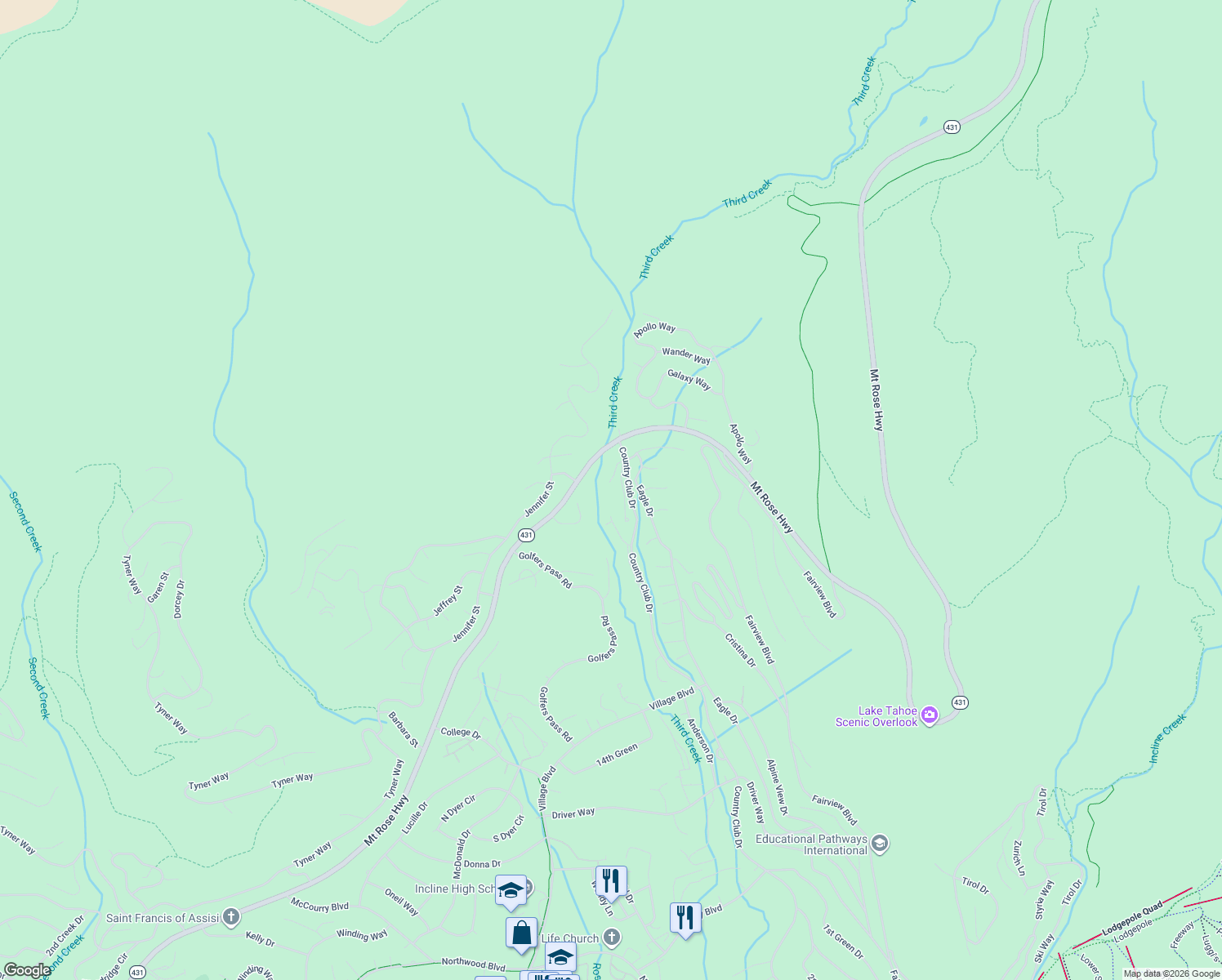 map of restaurants, bars, coffee shops, grocery stores, and more near 944 Divot Court in Incline Village