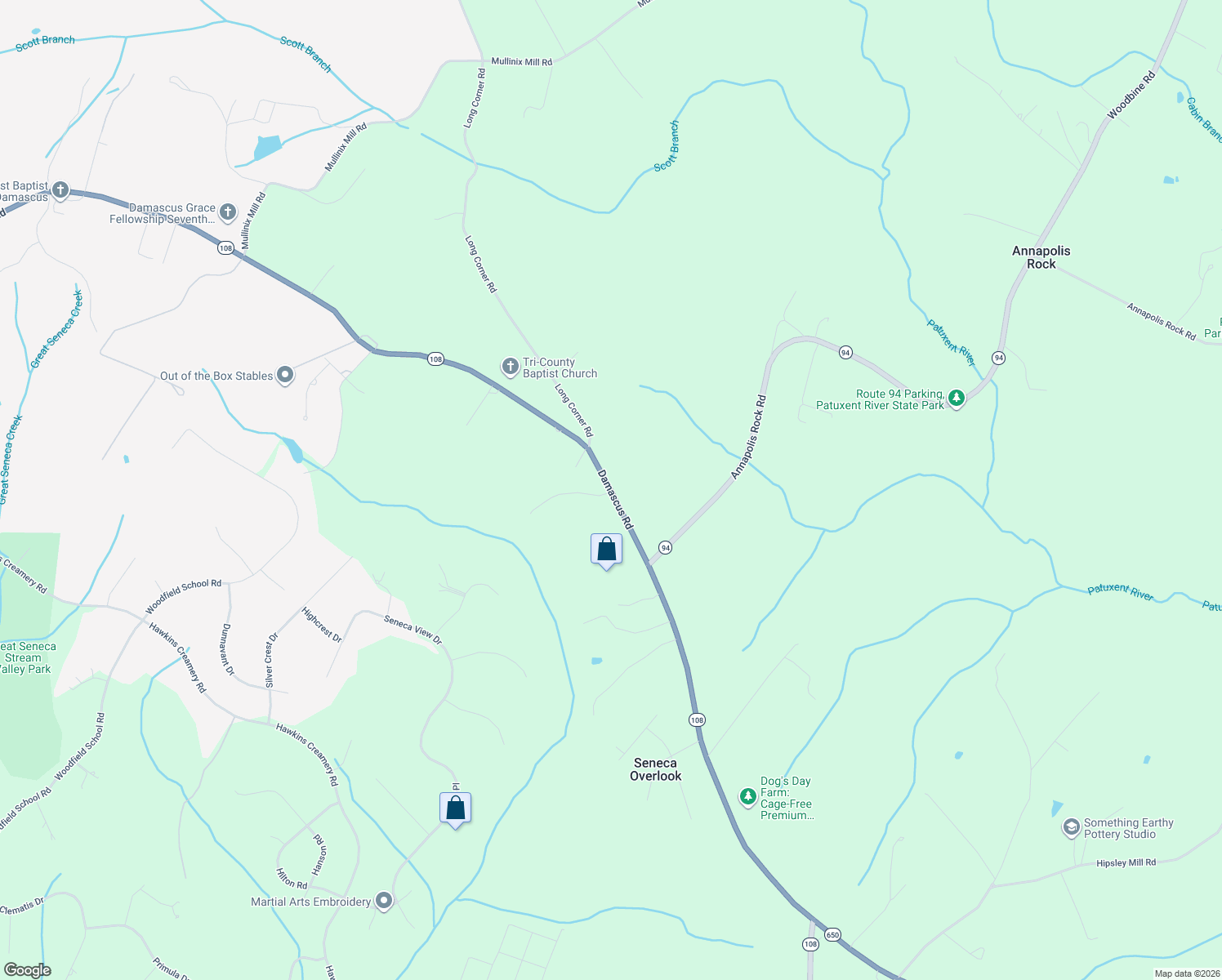 map of restaurants, bars, coffee shops, grocery stores, and more near 7701 Damascus Road in Gaithersburg