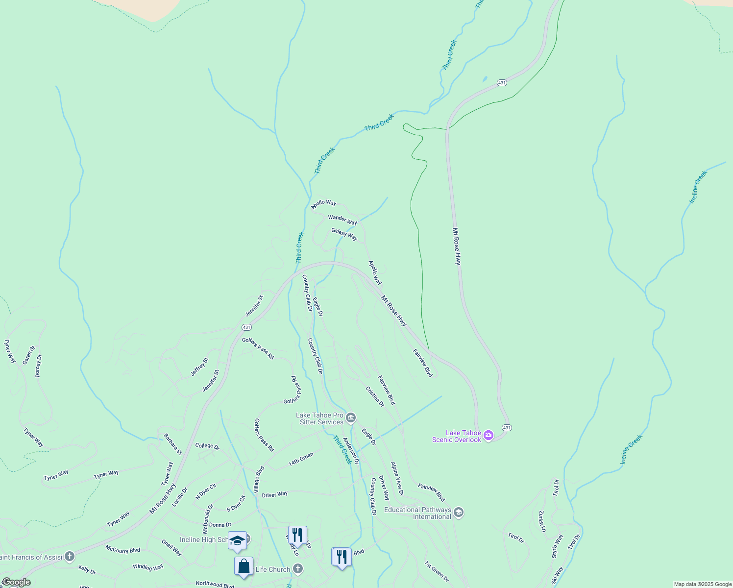 map of restaurants, bars, coffee shops, grocery stores, and more near 790 Fairview Boulevard in Incline Village