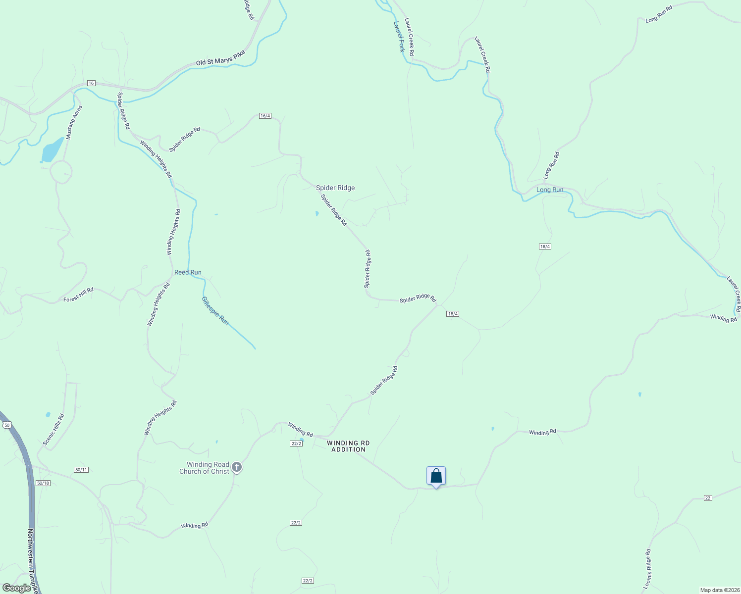 map of restaurants, bars, coffee shops, grocery stores, and more near 2098 Spider Ridge Rd in Parkersburg