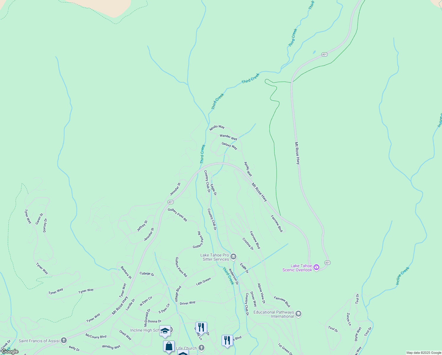 map of restaurants, bars, coffee shops, grocery stores, and more near 968 Chipmunk Court in Incline Village
